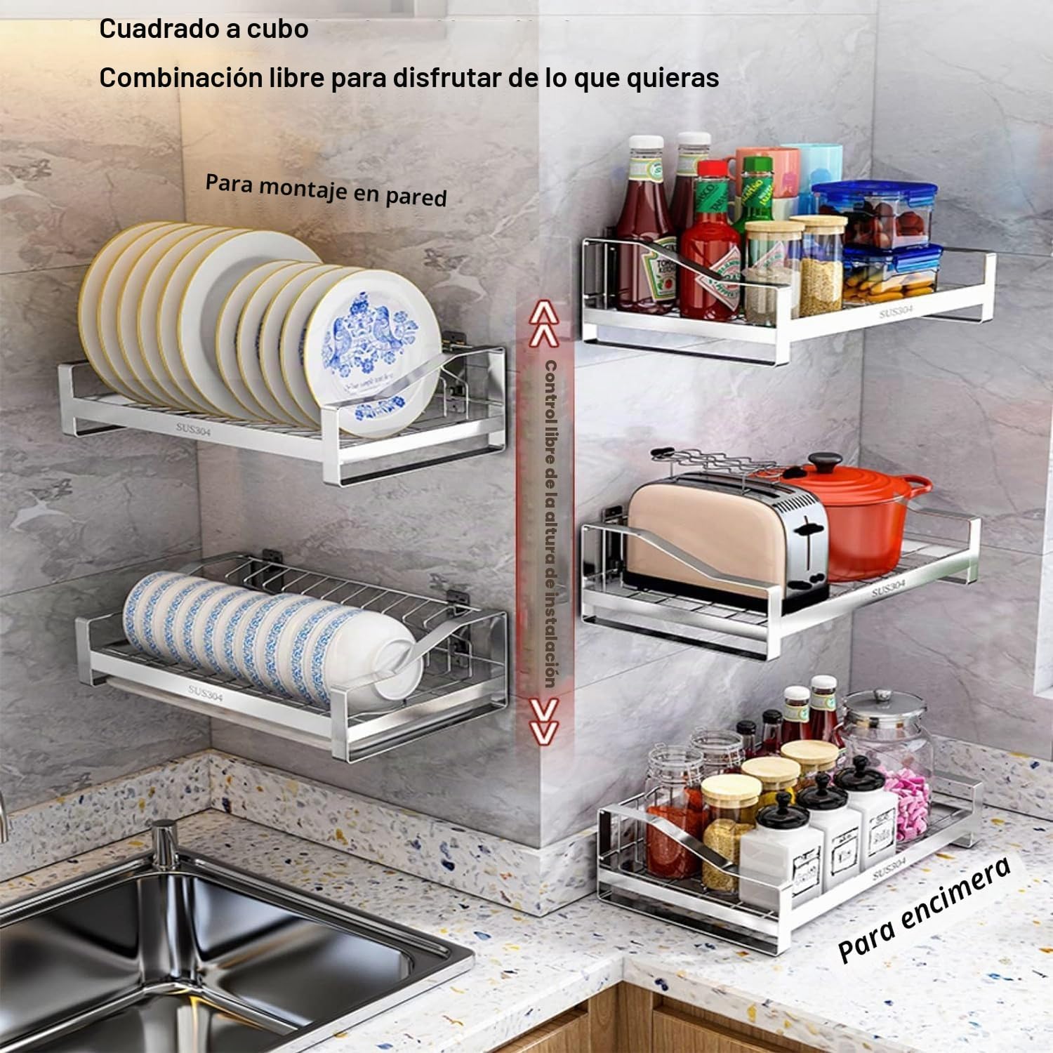 Escurreplatos Colgante, Escurreplatos De 2 Niveles sobre Fregadero Escurridor De Platos De Acero Inoxidable Montado En La Pared con Escurridor Y Jaula para Palillos Colgantes,60CM
