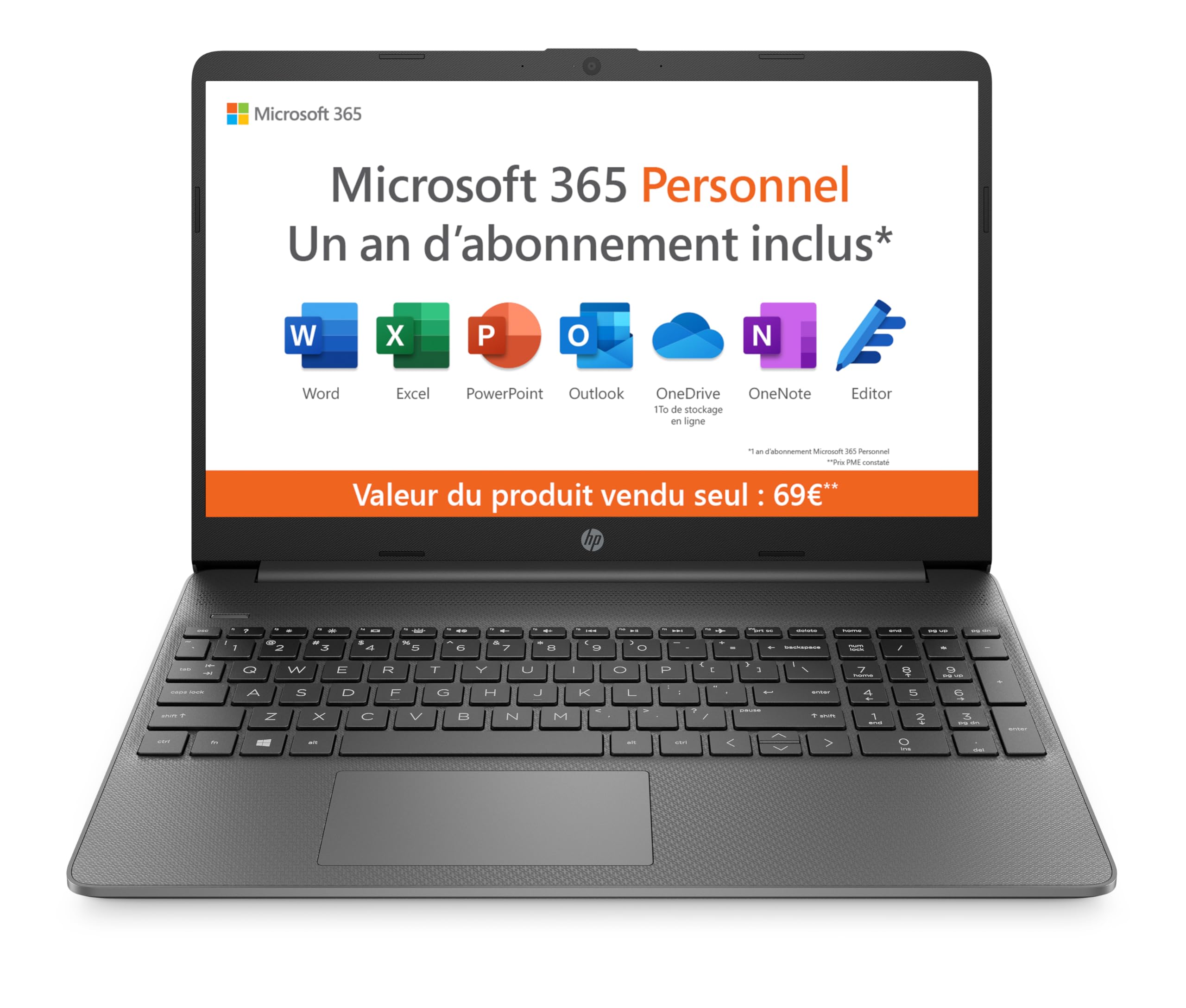 HP 15s-fq0001sf PC Portable 15.6" FHD - Intel Celeron, 4 Go RAM, SSD 128 Go, Windows 11 - Gris