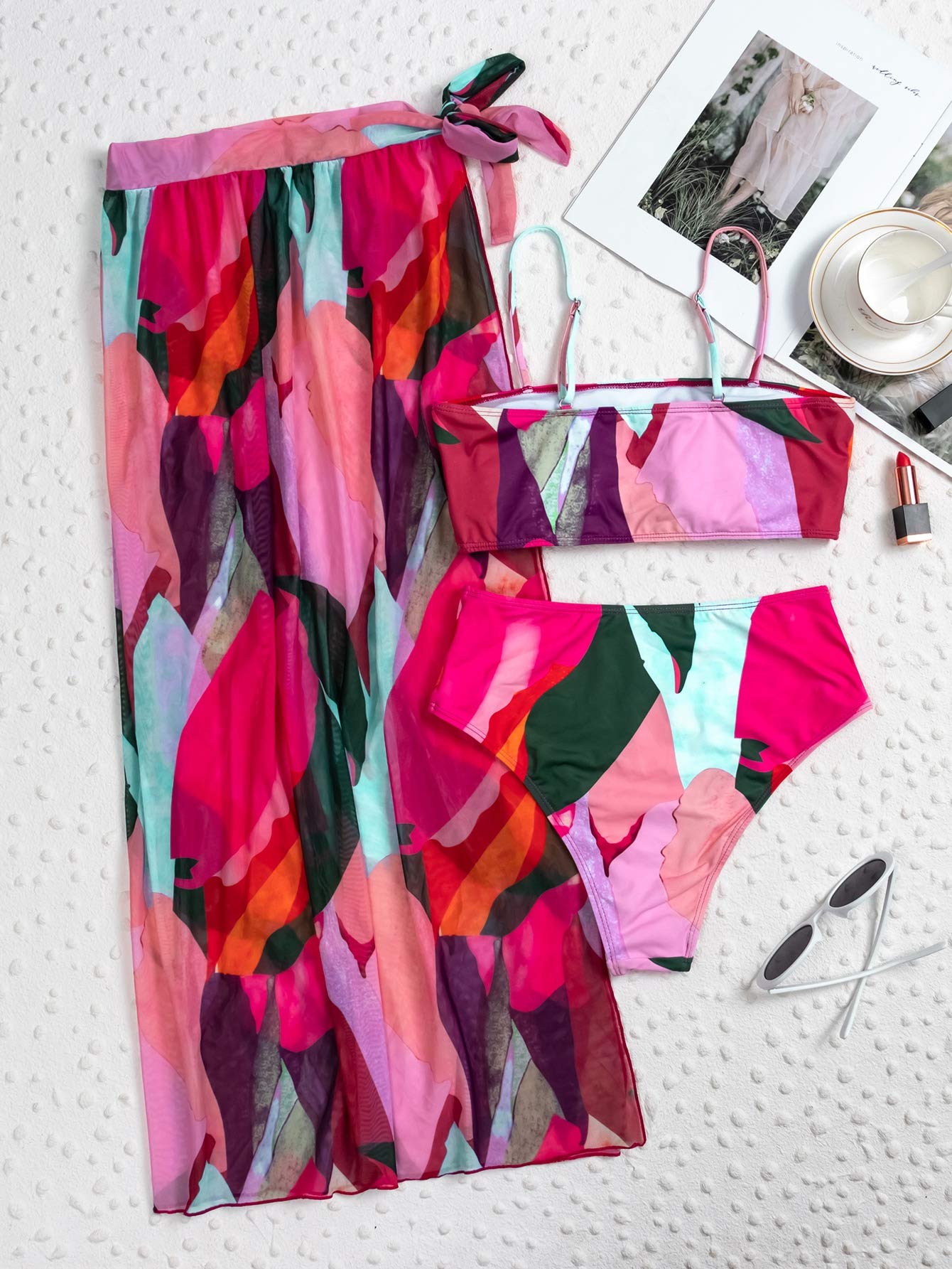 Buy Women's 3 Pieces Graphic Bikini Swimsuit and Swimwear Cover Up