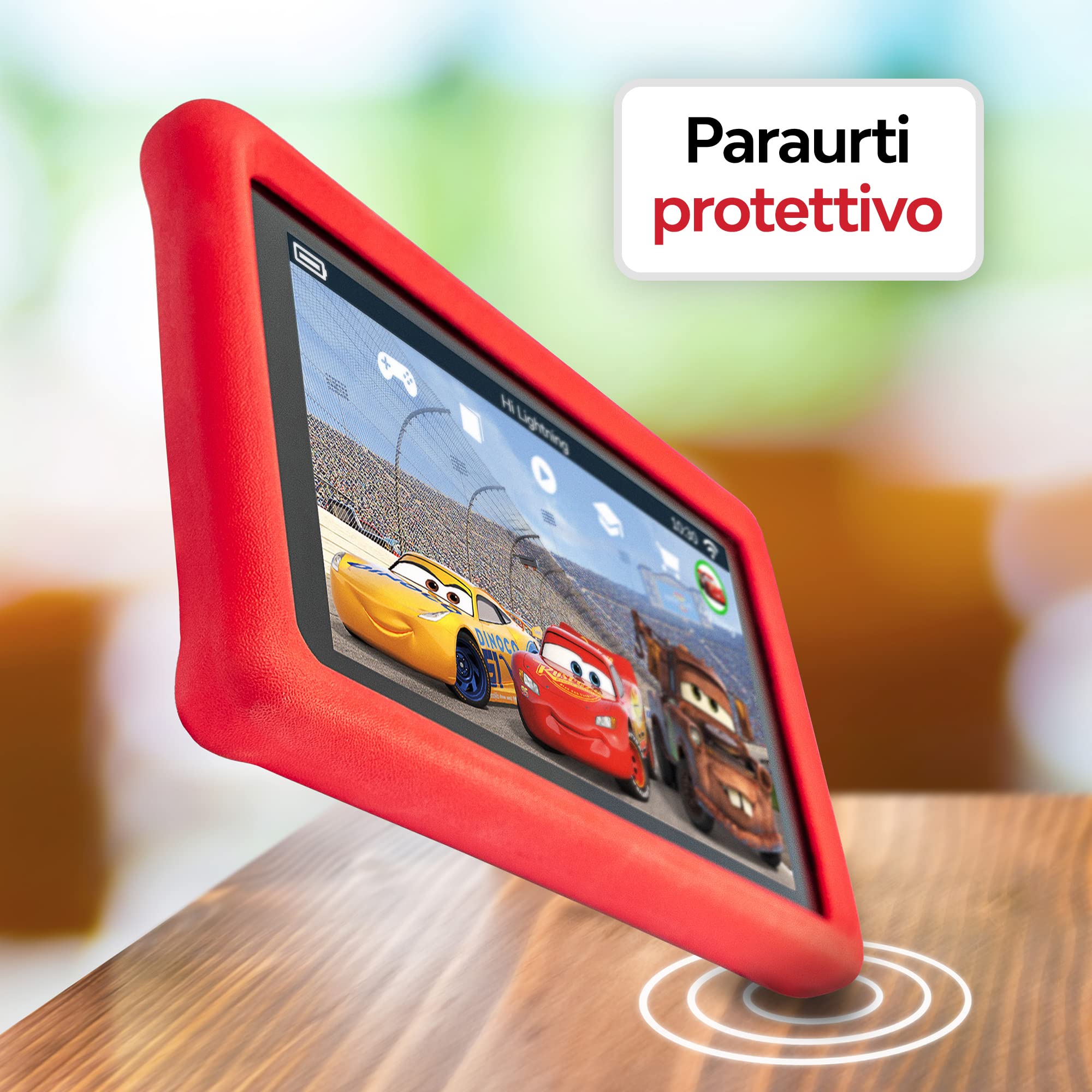 Disney Pixar Cars Bundle - tablet per bambini Pebble Gear da 7" con paracolpi e cuffie, controlli parentali, filtro luce blu, oltre 500 giochi, app, e-book, limitatore di volume da 85 dB