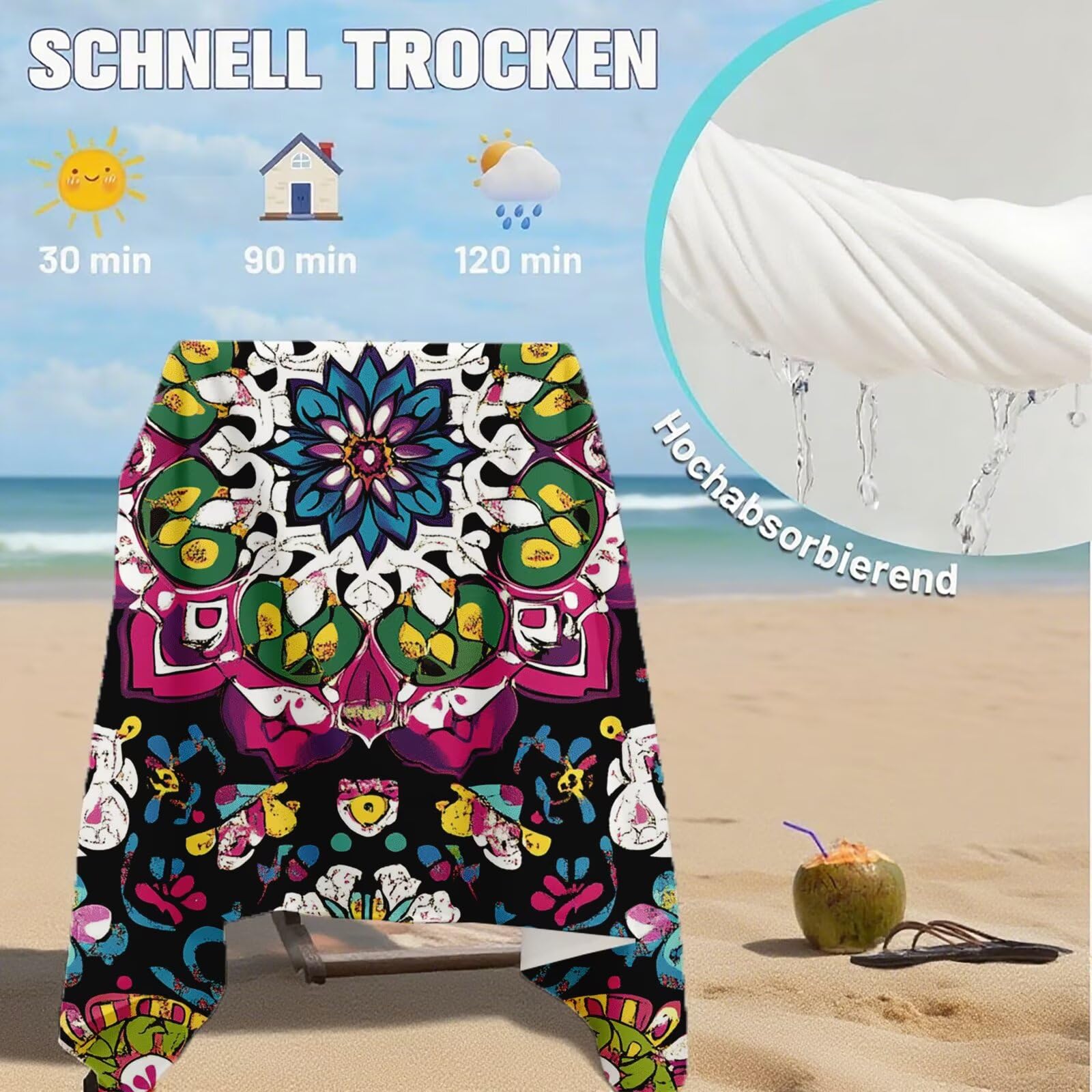 Serviette de Plage XXL 100x200 cm,Couleur Serviette Plage Microfibre avec Séchage Rapide, Anti-Sable, Absorbante Fonction Design pour Vacances Piscine Pique-Nique Voyages Yoga, Cadeau Femme Q-339