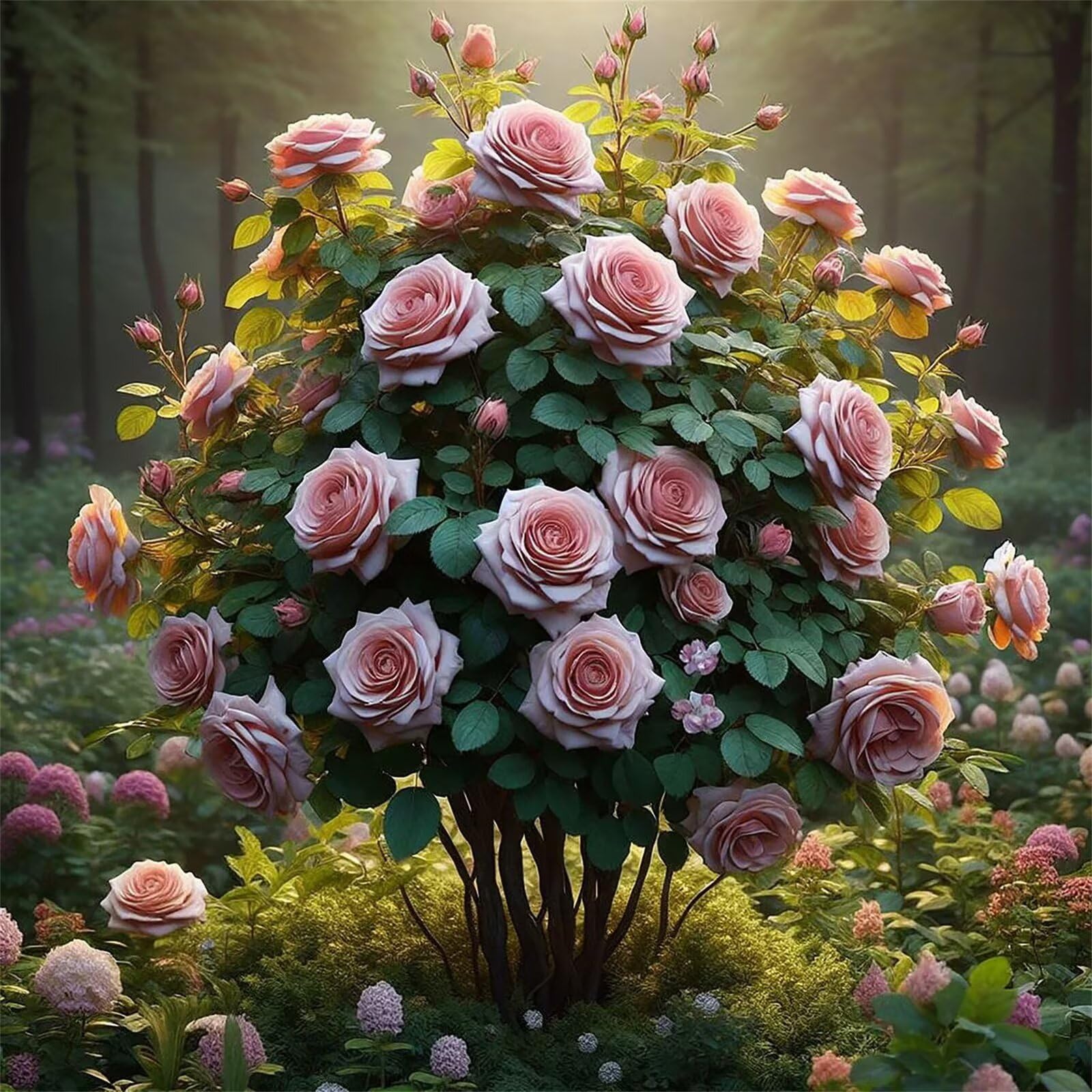 Cooiiye Pink Rose Tree Diamond Art Kits for Adults,5D Diamond Painting Botanical Flowers DIY Square 40x40cm Full Drill Rhinestone Embroidery Diamond Dot Art Crafts Pictures for Home Wall Decor Gift