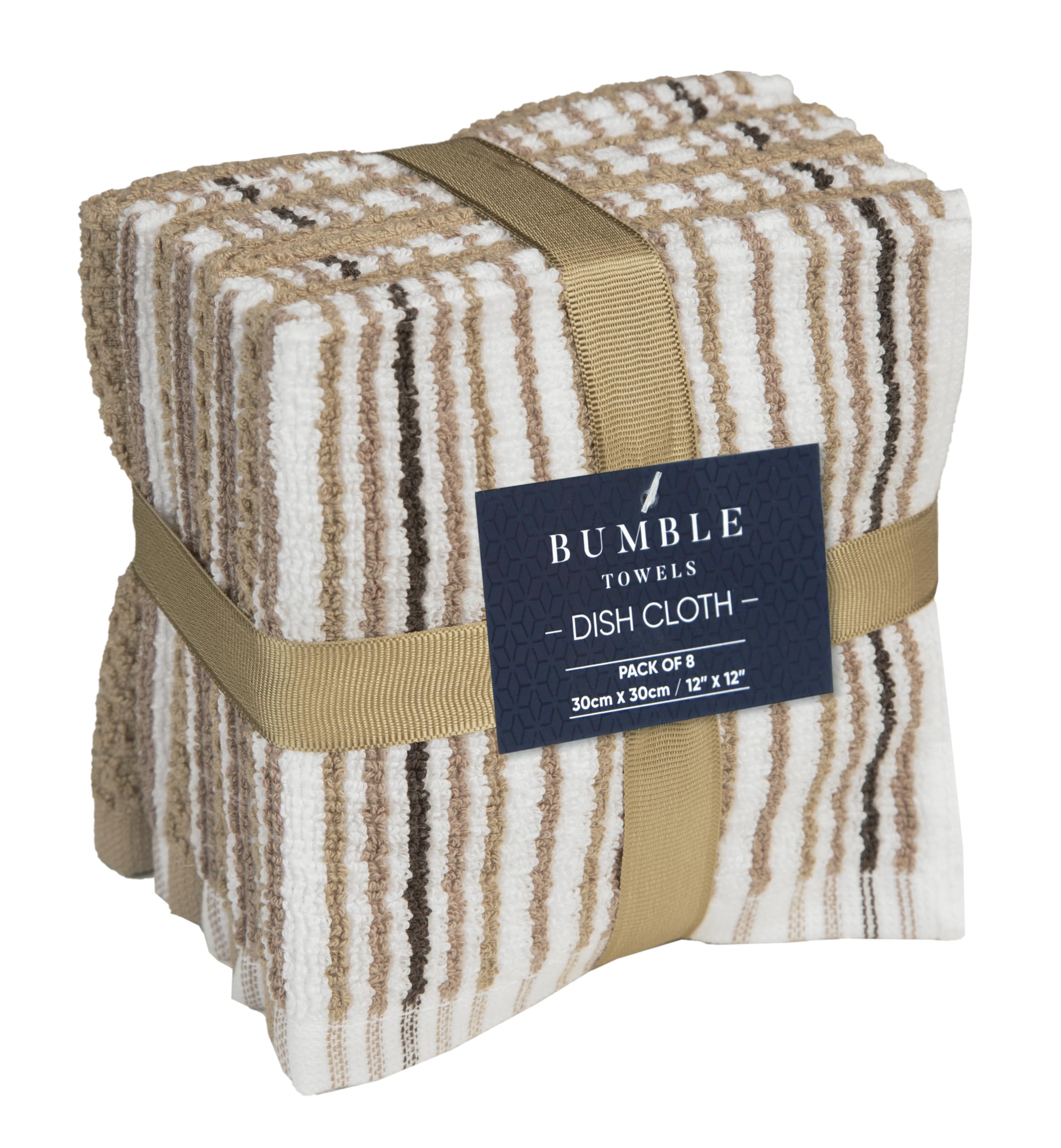 Bumble - Paquete de 8 paños de cocina, 100% algodón, 12 x 12 pulgadas, color marrón