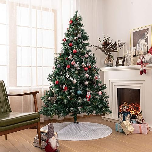 Vista 7 de Faldones blancos de felpa para árbol de Navidad, 36 pulgadas, tapete de lujo de piel sintética para base de árbol de Navidad con patrón de corazón