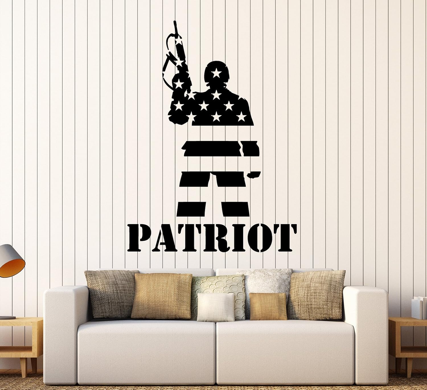 Large Vinyl Wall Decal Patriot American Soldier Flag Warrior Stickers Mural Large Decor (ig4396) Flame Red