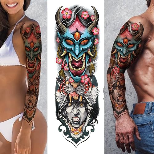 Tatuaje temporal de brazo completo, sexy 3D pegatinas de tatuaje falsos extra grandes de larga duración impermeable dragón y tigre, para brazos