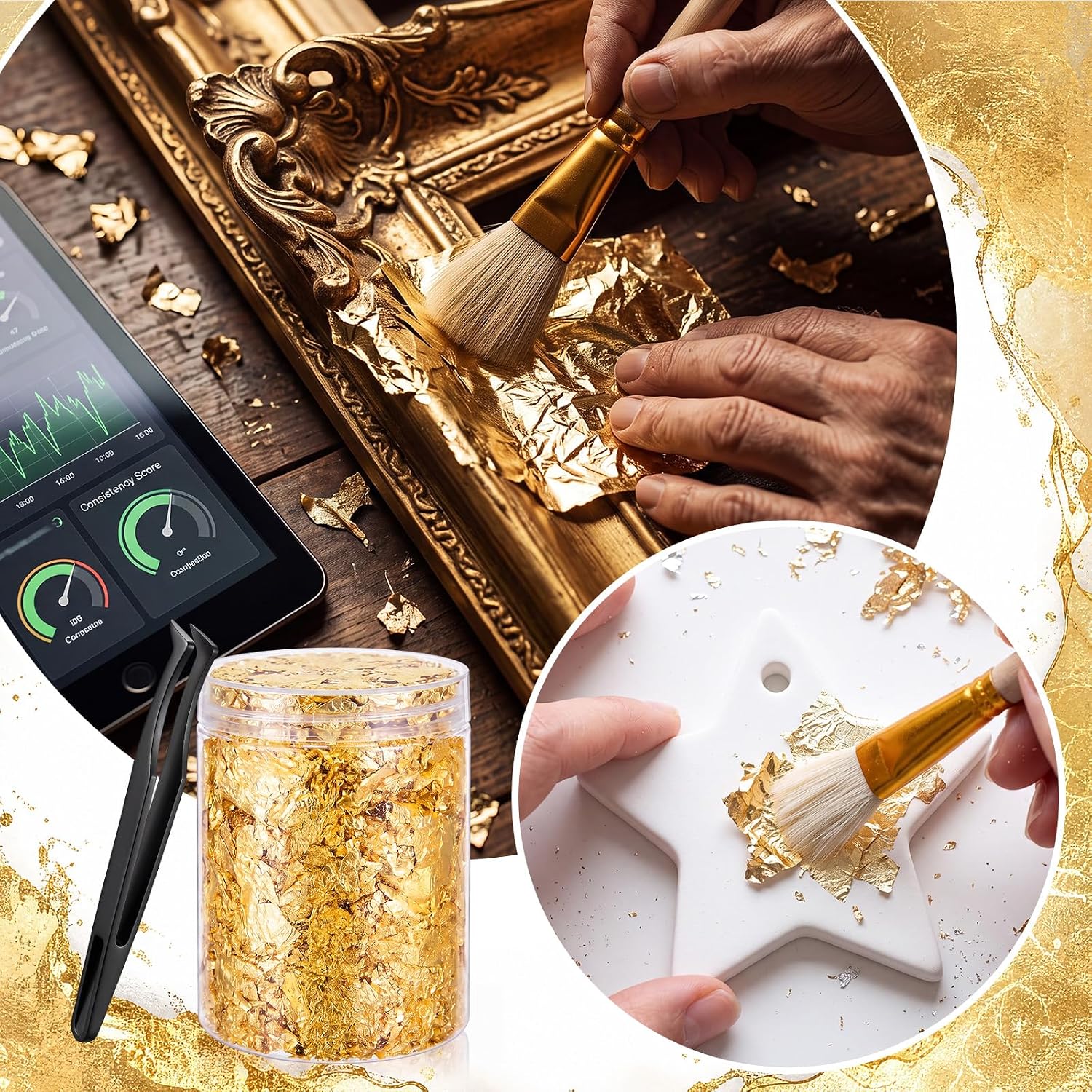 Lothee 30g Metallic Gold Foil Flakes with Tweezers for Resin Nail DIY Art