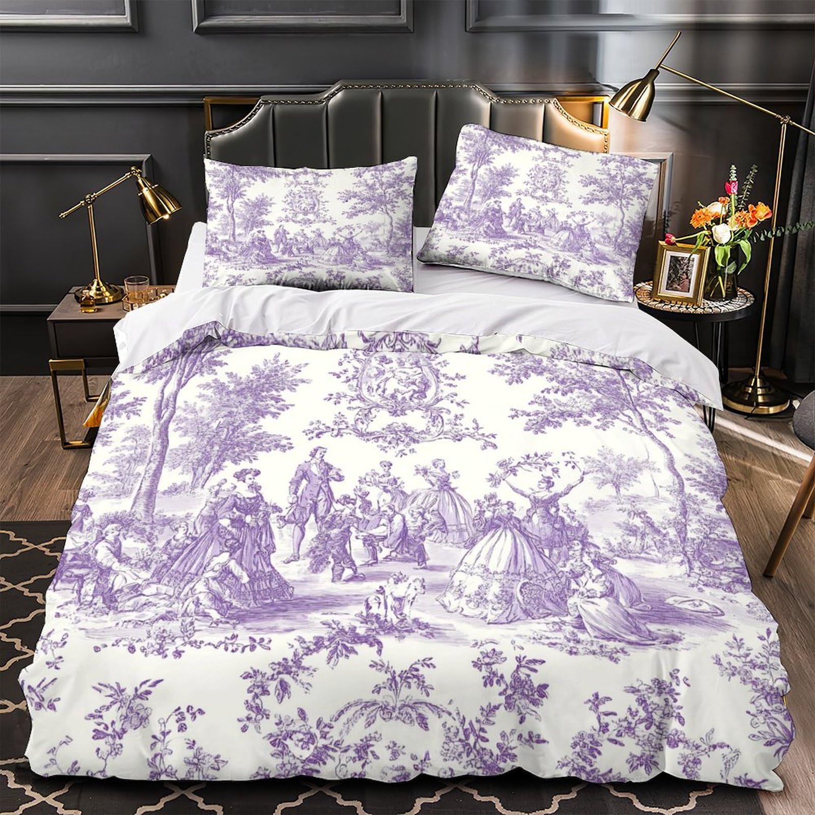 Housse de couette anti-allergique Toile de Jouy pour grand lit adulte 260x220