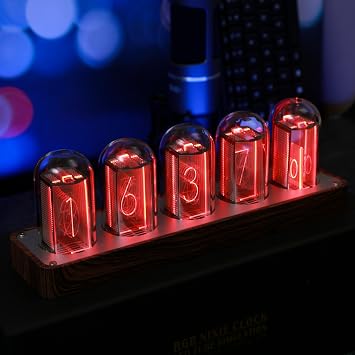 ClocTeck Nixie Tube Clock Walnut Digital Clock, Support Wi-Fi Time SYNC, Alarm & Timer, 12/24H Display, A Retro Gift for Friends Wood Grain