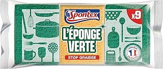 SPONTEX - L'éponge verte - 45 éponges grattantes Stop graisse - Economique - Lot de 5 packs de 9