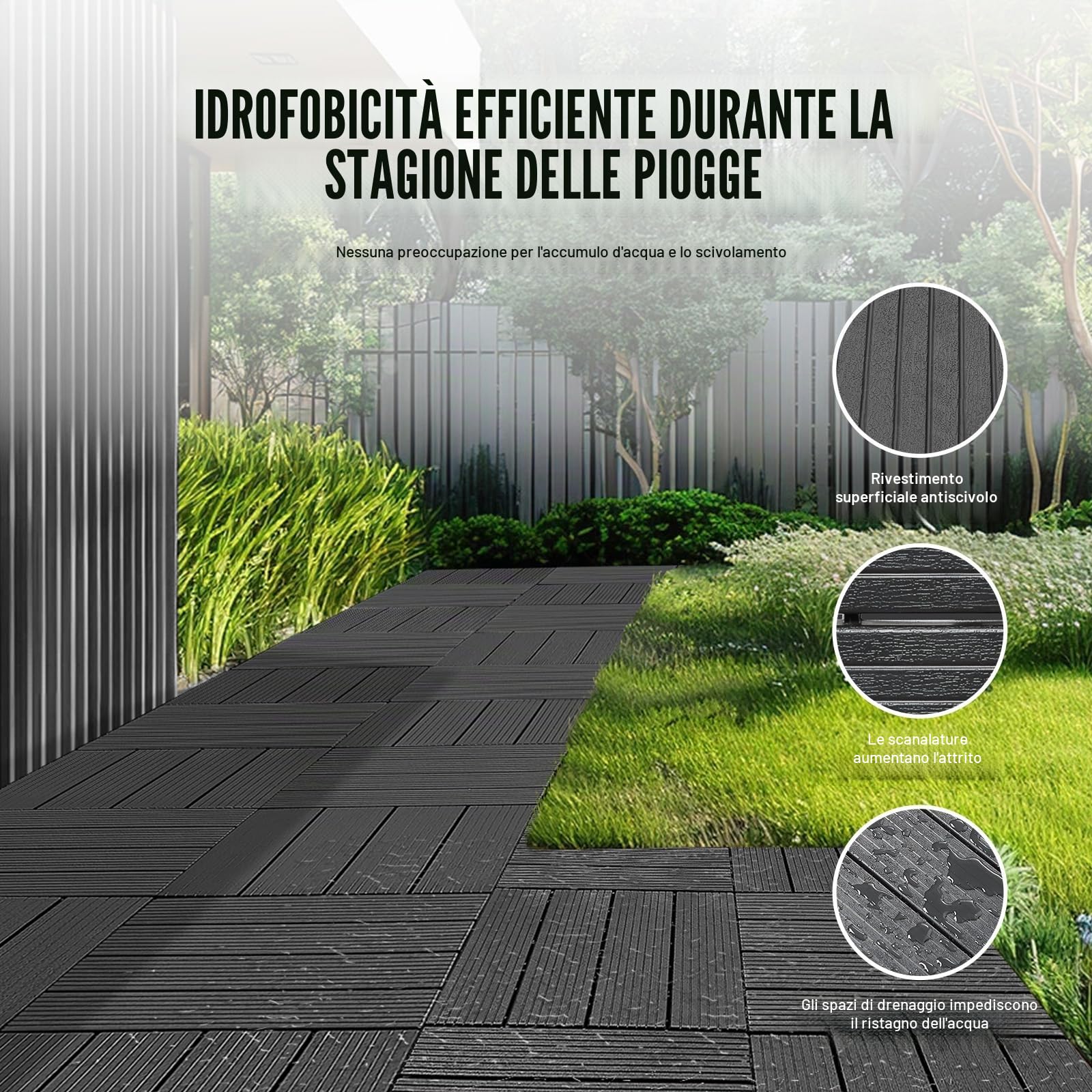 VEVOR Piastrelle per Patio ad Incastro 36 Pezzi 300 x 300 x 20 mm, Piastrelle Impermeabile in Plastica, Piastrelle per Tutte Le Condizioni Atmosferiche, per Portico Piscina Cortile, Grigio Scuro
