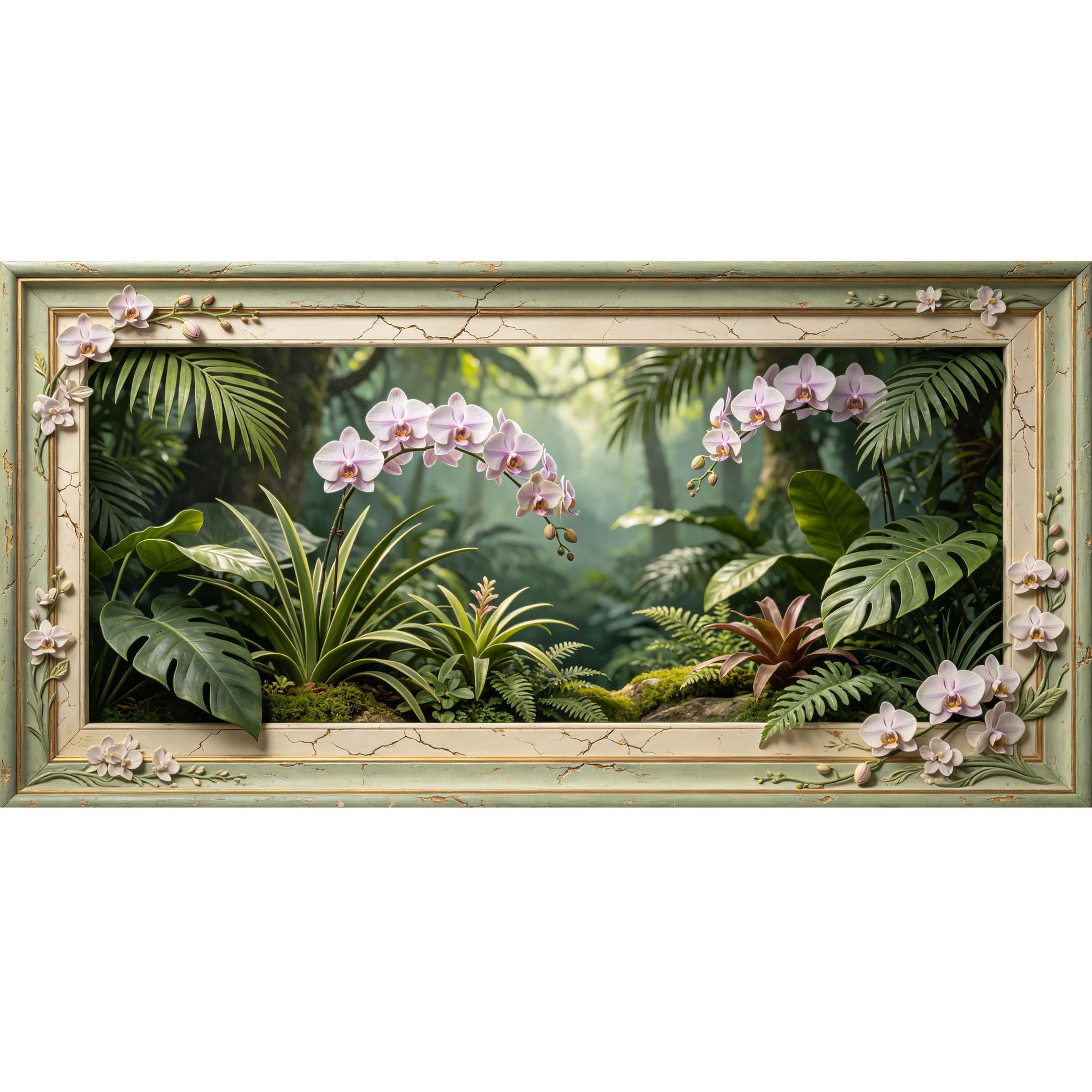 Agglomerix 3D Framed Wall Art Orchid Tropical Botanical Relief Effect Large Size SelfAdhesive Removable Wall Decor Prints Artwork for Living Room Bedroom Office