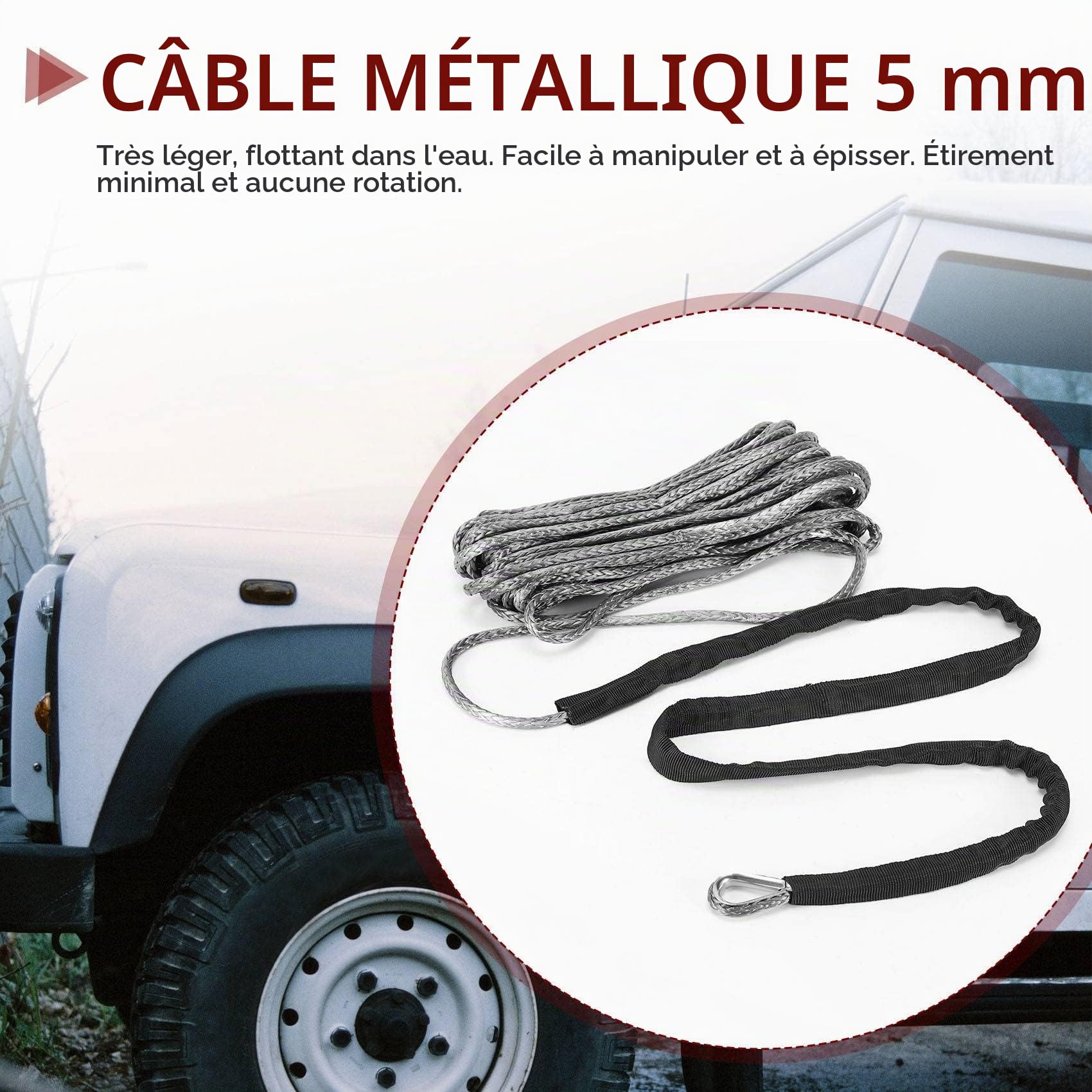 PRATYAHARA Corde de Câble de Ligne de Treuil SynthéTique de 3/16 Po X 50 Po 7700LBs avec Manchon de Protection pour UTV (Gris)