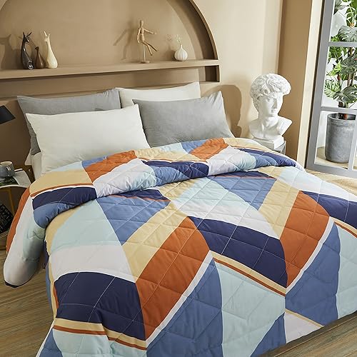 Miniatura 4 de Edredón acolchado geométrico de lujo, tamaño King, diseño abstracto poligonal moderno, reversible, 100% algodón, tela de relleno ligera, multicolor,