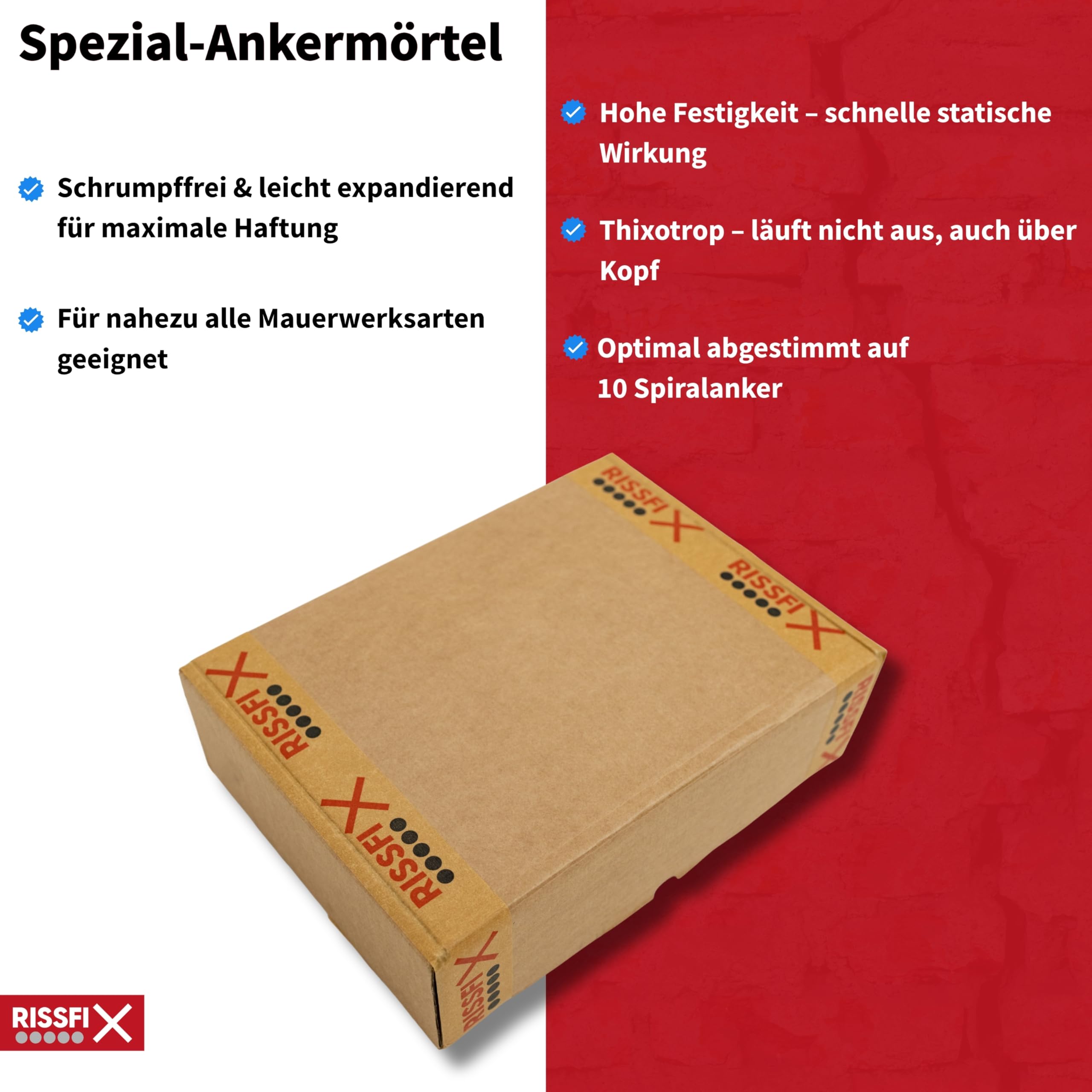 Spiralanker ⌀ 6 mm (10 Stück à 1 m) + Spezial-Ankermörtel – Systemlösung zur Wandrissreparatur