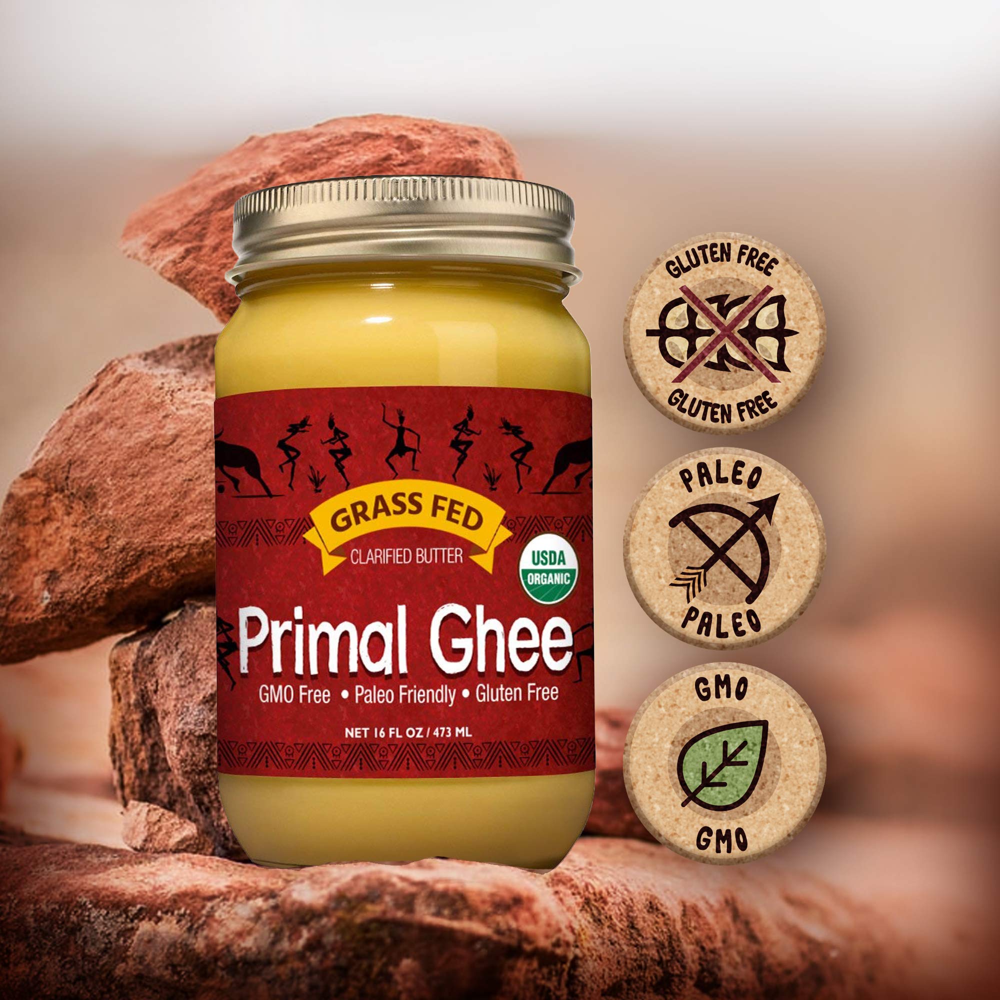Primal Ghee Grass Fed Organic Unsalted Clarified Butter Pure GMO Free Desi Ghee from