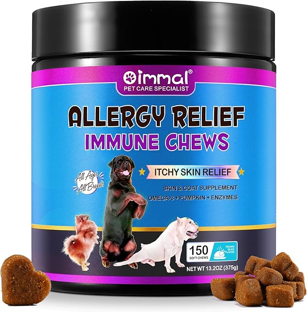 HUALIJIA All Itch and Immunity Treats for Dogs, Dog Allergy Relief - Soothe Itchy Skin, Paws, Eyes, Ears - Stop Itching, Licking, Scratching Breeds and Sizes, Peking Duck 150 Chews