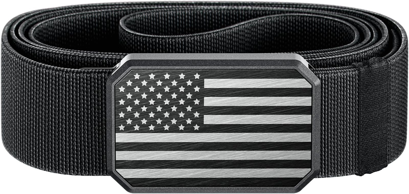 Groove Life Hero Groove Belt Flag Black/Black - Men's Stretch Nylon Belt with Magnetic Aluminum Buckle, Lifetime Coverage - X-Large (41-50)