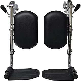 Heavy Duty Chrome Wheelchair Legrests with Aluminum Footplates & Black Calf Pads (Pair), 1-3/8" Pin Spacing Fits Most Newer Medline, Drive, Invacare, E&J, ALCO & Other Manual Wheelchairs