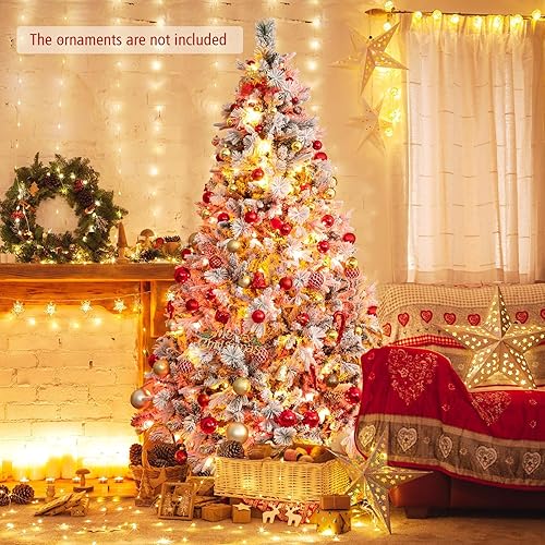 Miniatura 2 de HAPPYGRILL Árbol de Navidad artificial preiluminado de 7 pies, árbol de Navidad nevado con 320 luces LED multicolor, 8 modos de iluminación, 1270