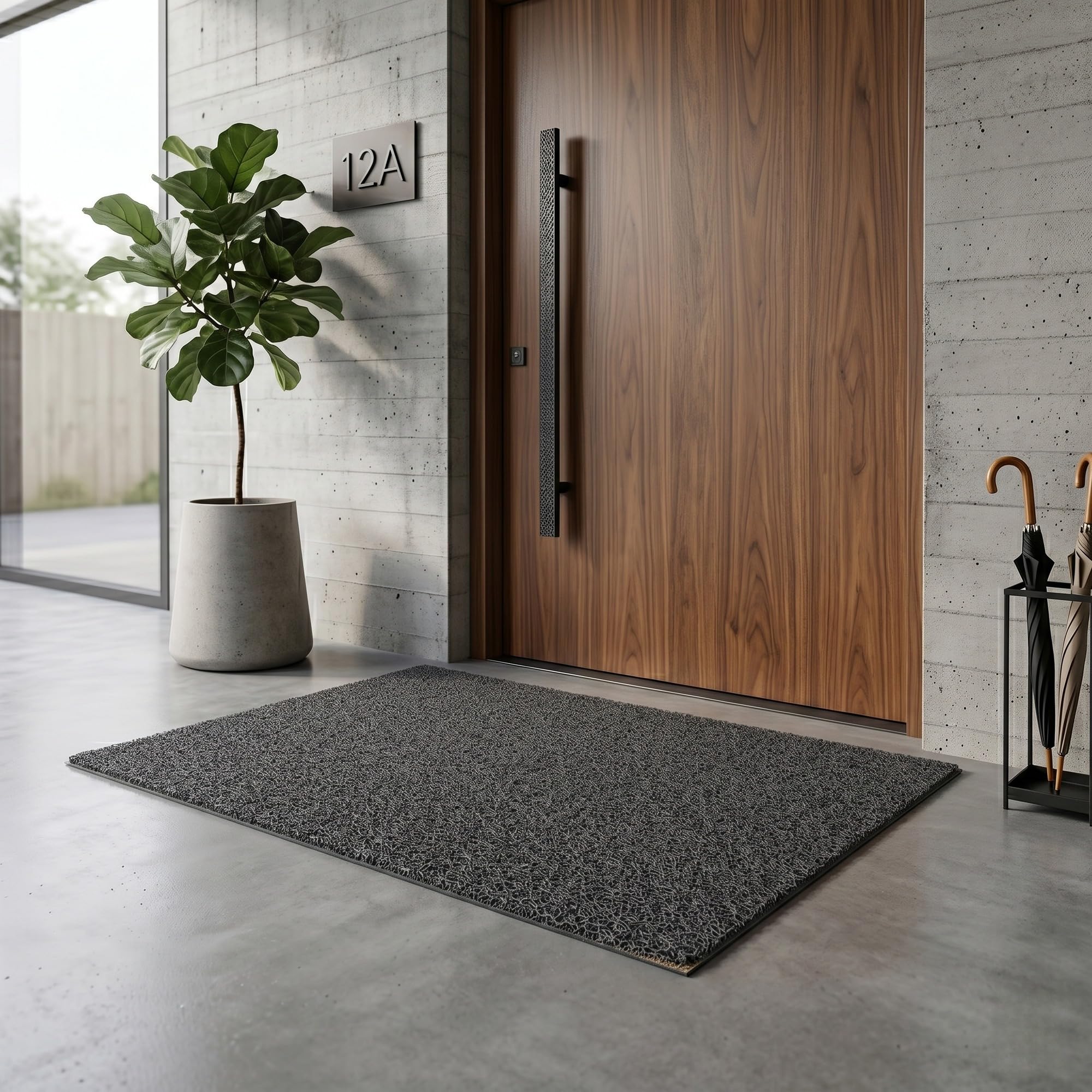 Felpudo de Rizo de PVC para Entrada Comercial Candela, Alfombra Atrapasuciedad Antideslizante y Drenante Interior y Exterior, Rollo a Medida de 120 cm de Ancho, Color Gris - 120 x 600 cm