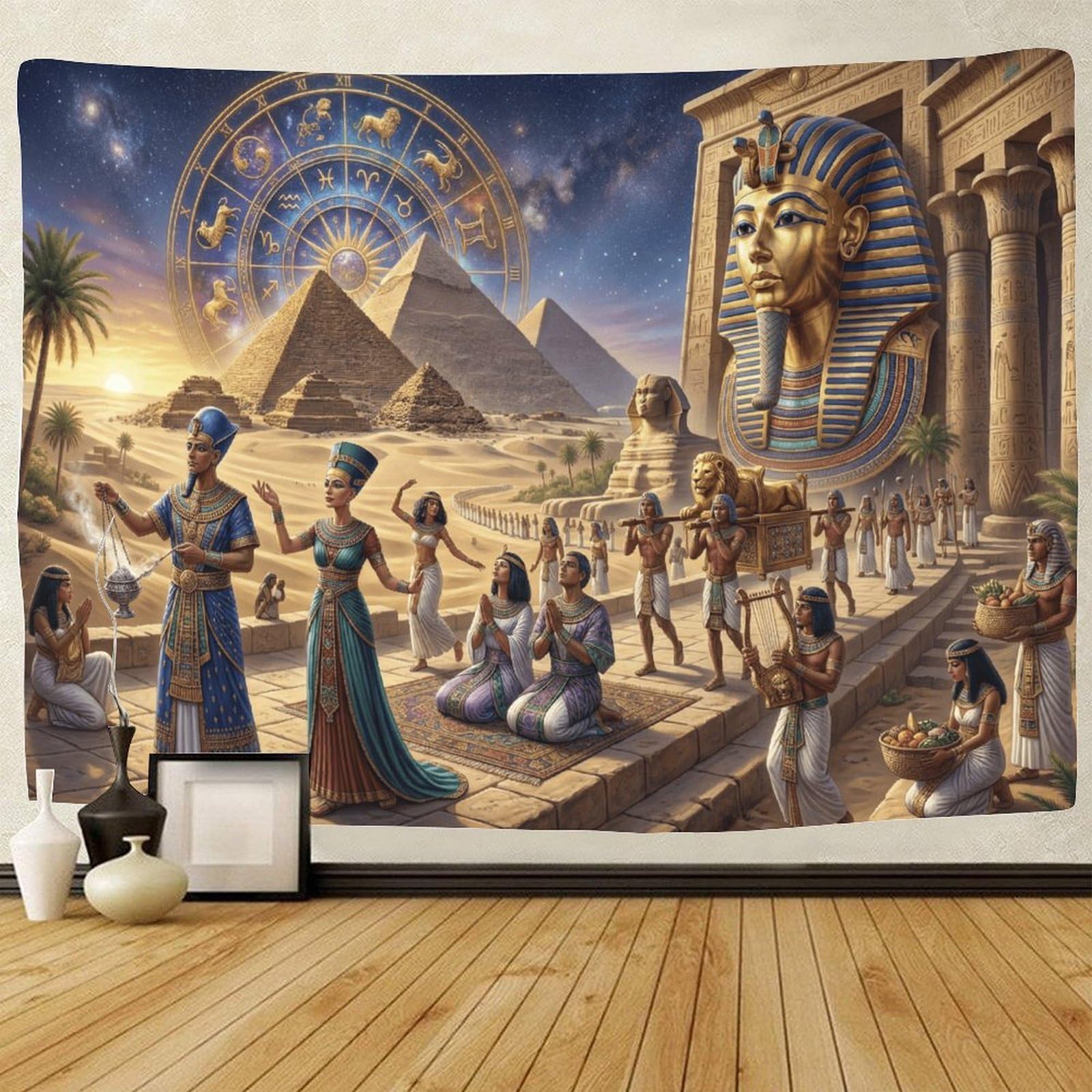 GPMNBCXZK Egyptian Pharaoh Wall Tapestry Zodiac 3D Printed Pyramid Home Decor Living Room Bedroom Wall Art Dorm 70cmx100cm