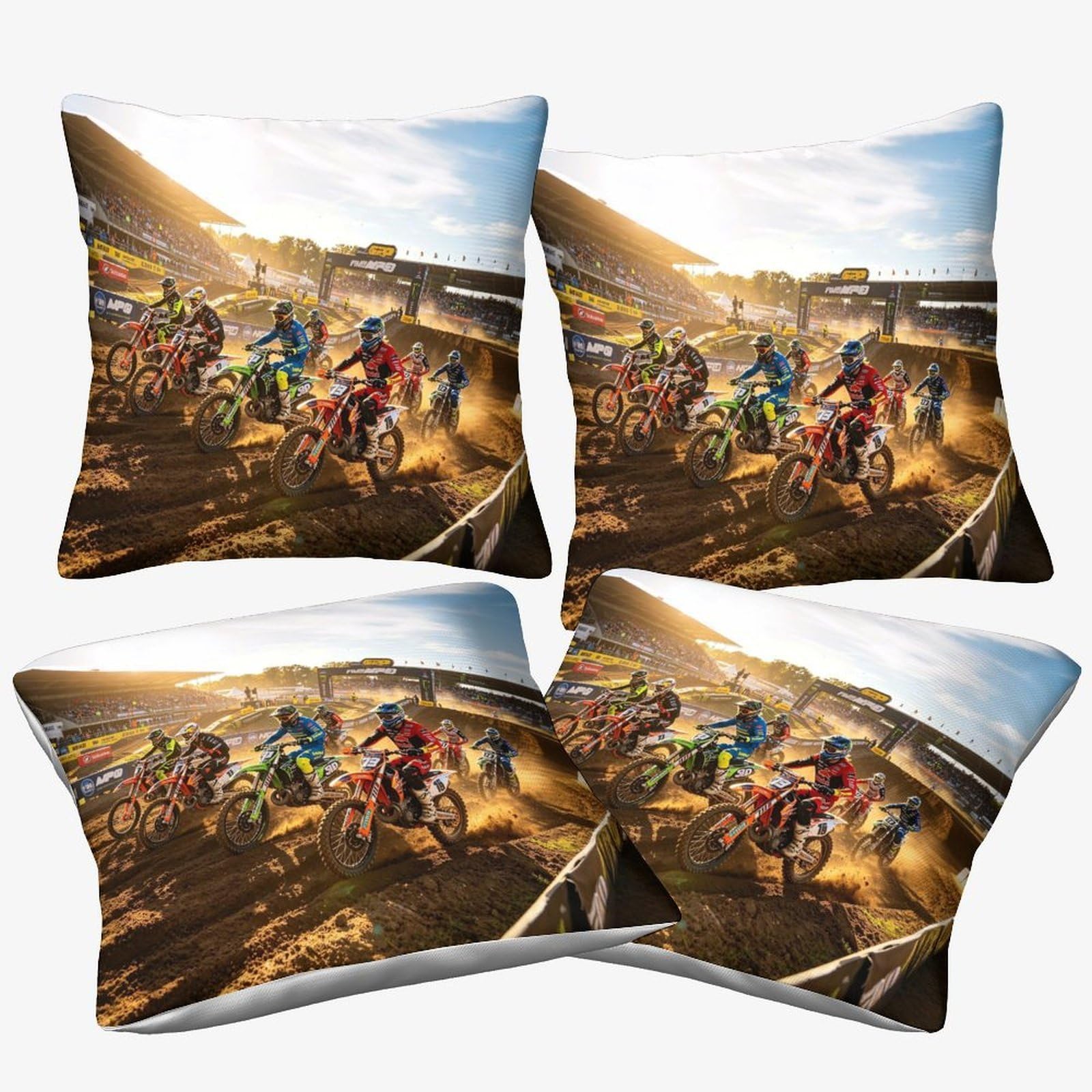 Dafufbw Dirt Bike-3 Dirt Bike Themed Microfiber Cushion Cover, 40X40cm, 4Pcs Motorcycle Race Decorative Square Throw Pillow Case For Couch Livingroom Sofa Bed