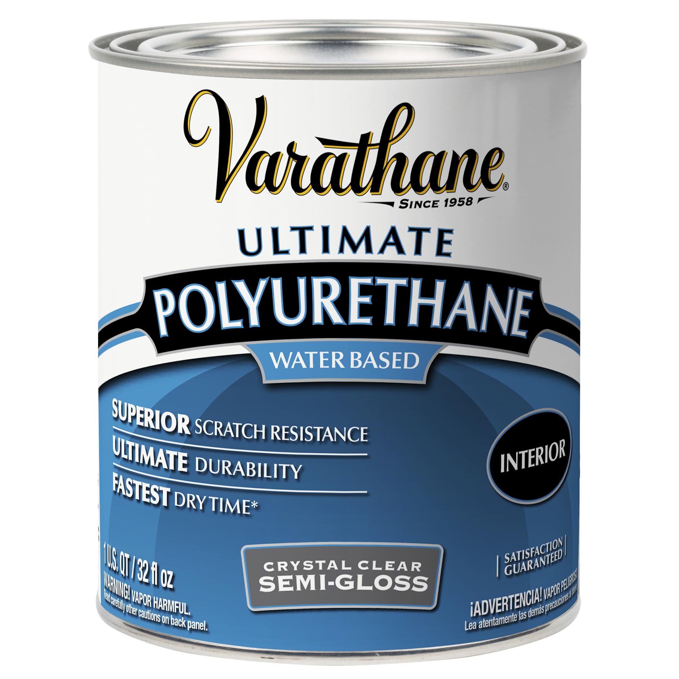 Varathane Water-Based Crystal-Clear Ultimate Polyurethane | Interior Wood Protection | Fast Dry Time | Easy Clean Up | Semi-Gloss | Quart