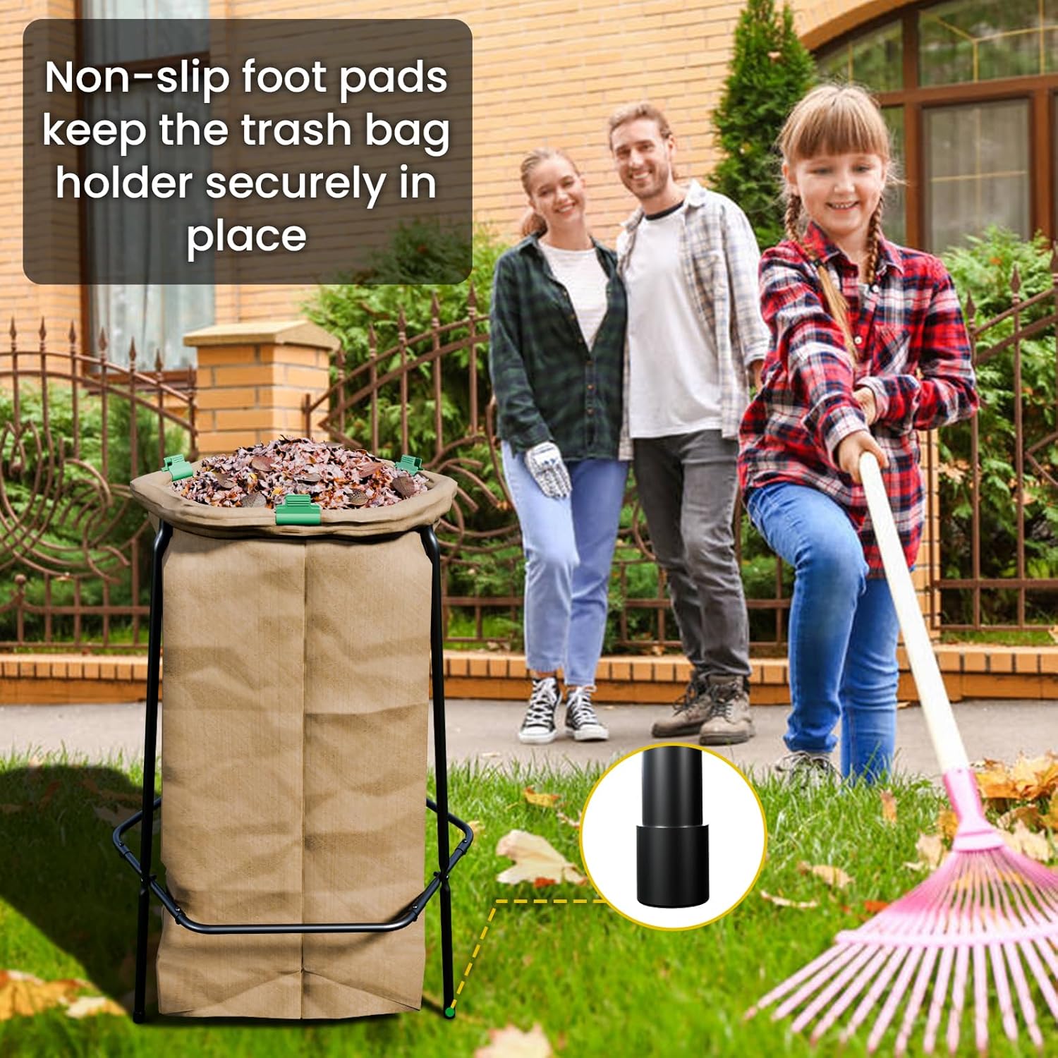 Trash Bag Stand - Outdoor Leaf & Lawn Bag Holder for 33-50 Gallon Plastic & 30 Gallon Paper Bags, Gardening, Parties