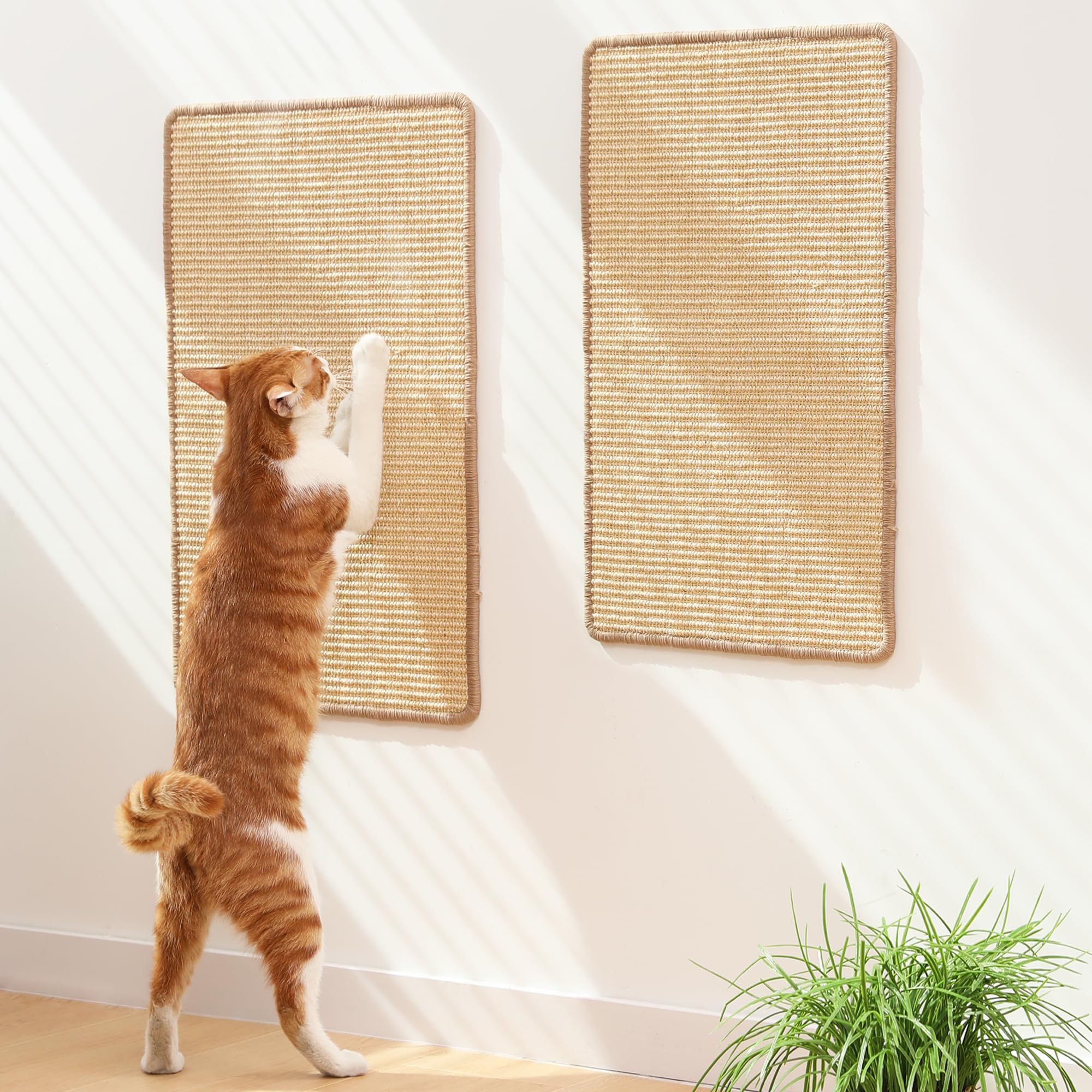 Photo 1 of FUKUMARU 2 Packs Cat Scratching Mat, 23.6 x 15.7 Inch Natural Sisal Cat Scratch Pad Mats for Indoor Cats, Horizontal Cats Wall Scratcher Kitten Floor Rug with Sticky Tape, Furniture Protector