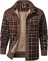 Gihuo Men's Sherpa Lined Flannel Plaid Shirt Jacket - Warm Fleece Button Down Winter Coat for Outdoor Casual Wear