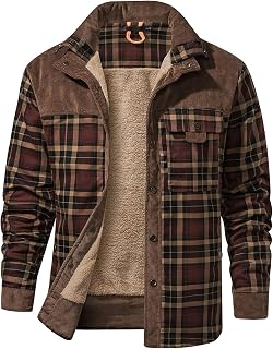 Gihuo Men's Sherpa Lined Flannel Plaid Shirt Jacket - Warm Fleece Button Down Winter Coat for Outdoor Casual Wear