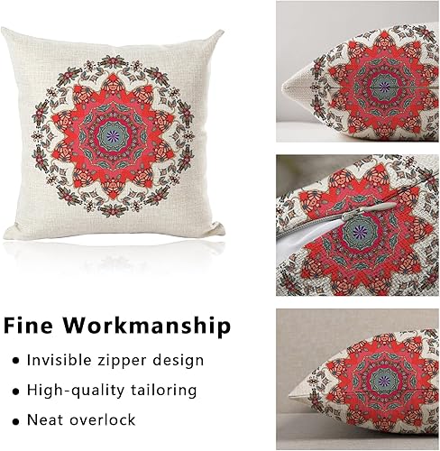 Miniatura 3 de Juego de 2 fundas de almohada de 18 x 18 pulgadas con diseño de flores de mandala sobre fondo blanco, decoración de exteriores, fundas de almohada