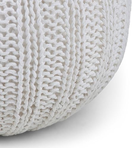 Miniatura 5 de SIMPLIHOME Shelby Round Hand Knit Pouf, Footstool, Upholstered in Dove Grey Cotton, for the Living Room, Bedroom and Kids Room, Transitional, Boho