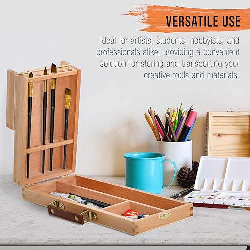 Miniatura 5 de U.S. Art Supply Caja de suministros multifunción para artistas con cierres de bloqueo, caja de arte de madera para suministros de artistas,