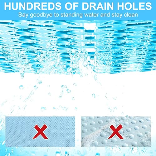 Miniatura 3 de Tapete de ducha antideslizante, 24 x 24 pulgadas, tapete cuadrado antideslizante para ducha interior con orificios de drenaje, ventosas, drenaje