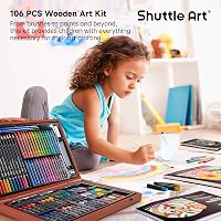 Set de artă deluxe Shuttle Art cu 106 piese, în cutie de lemn, cu creioane, pasteluri uleioase, acuarele și caiet de desen, pentru copii și adulți 5