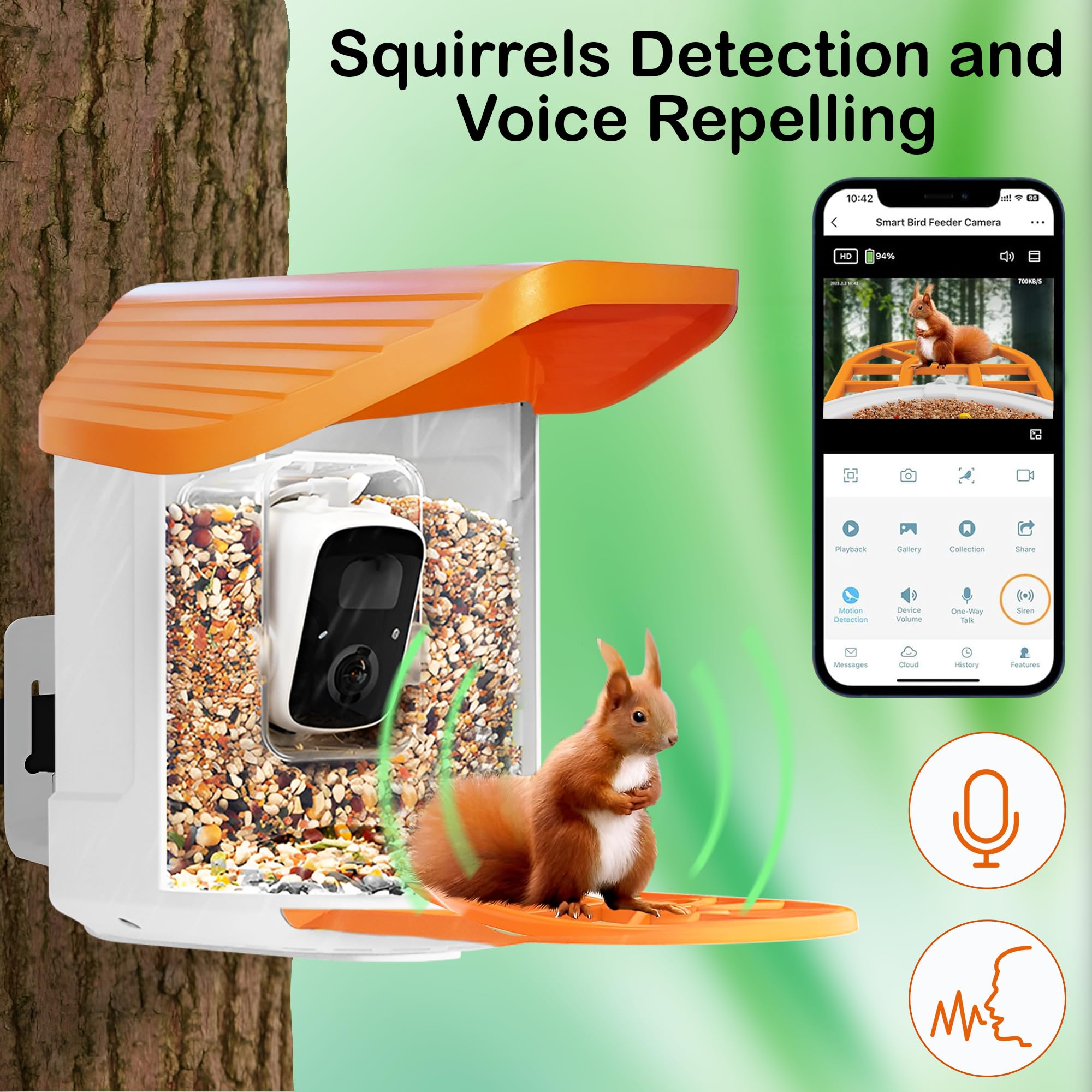 Comedero solar para pájaros con cámara de 145° de ancho 2K QHD, visión nocturna, aplicación – Comederos de pájaros colgantes exteriores con más de 11.000 especies de reconocimiento de especies de IA