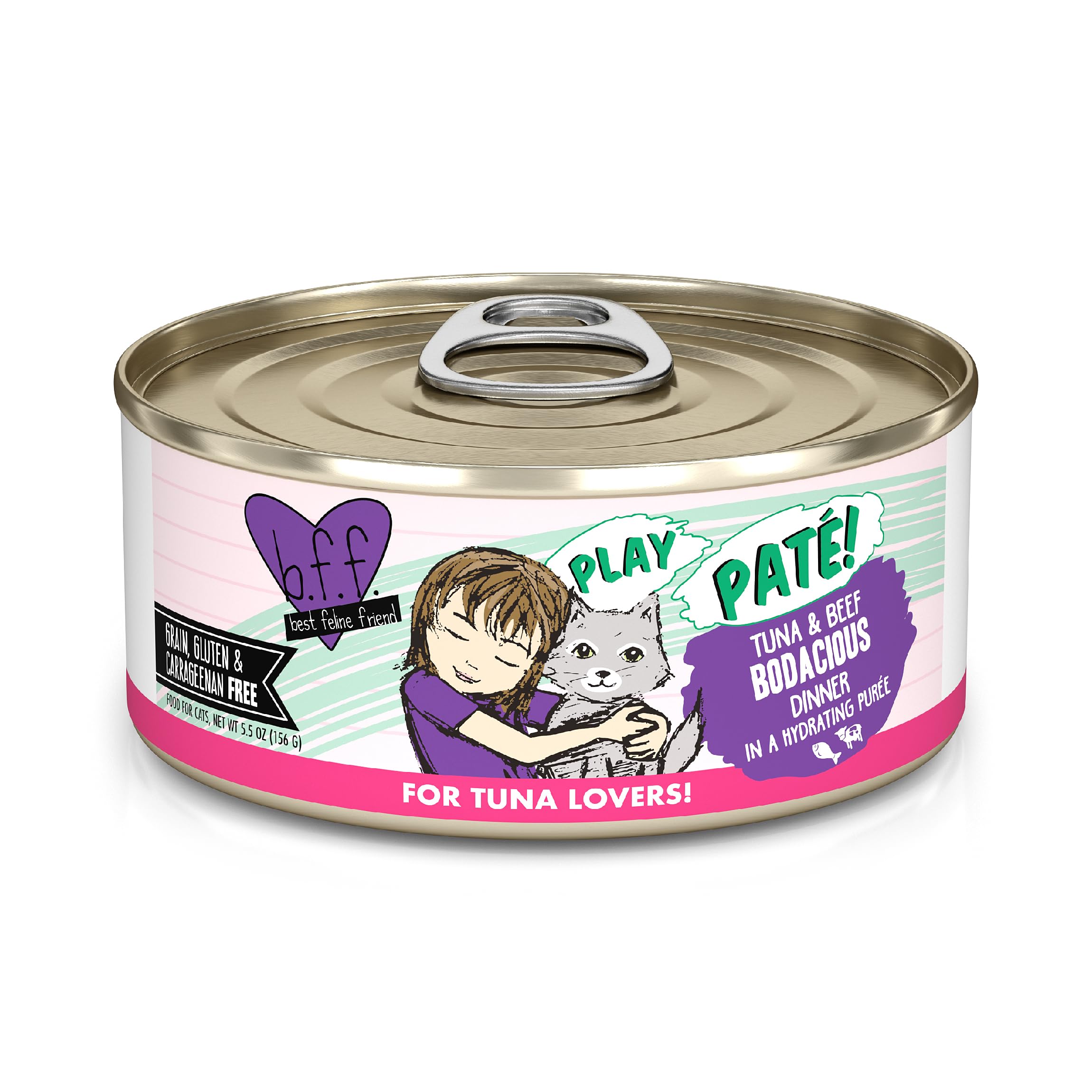 Weruva B.F.F. Play - Best Feline Friend Paté Lovers, Aw Yeah!, Tuna & Beef Bodacious with Tuna & Beef, 5.5oz Can (Pack of 8)