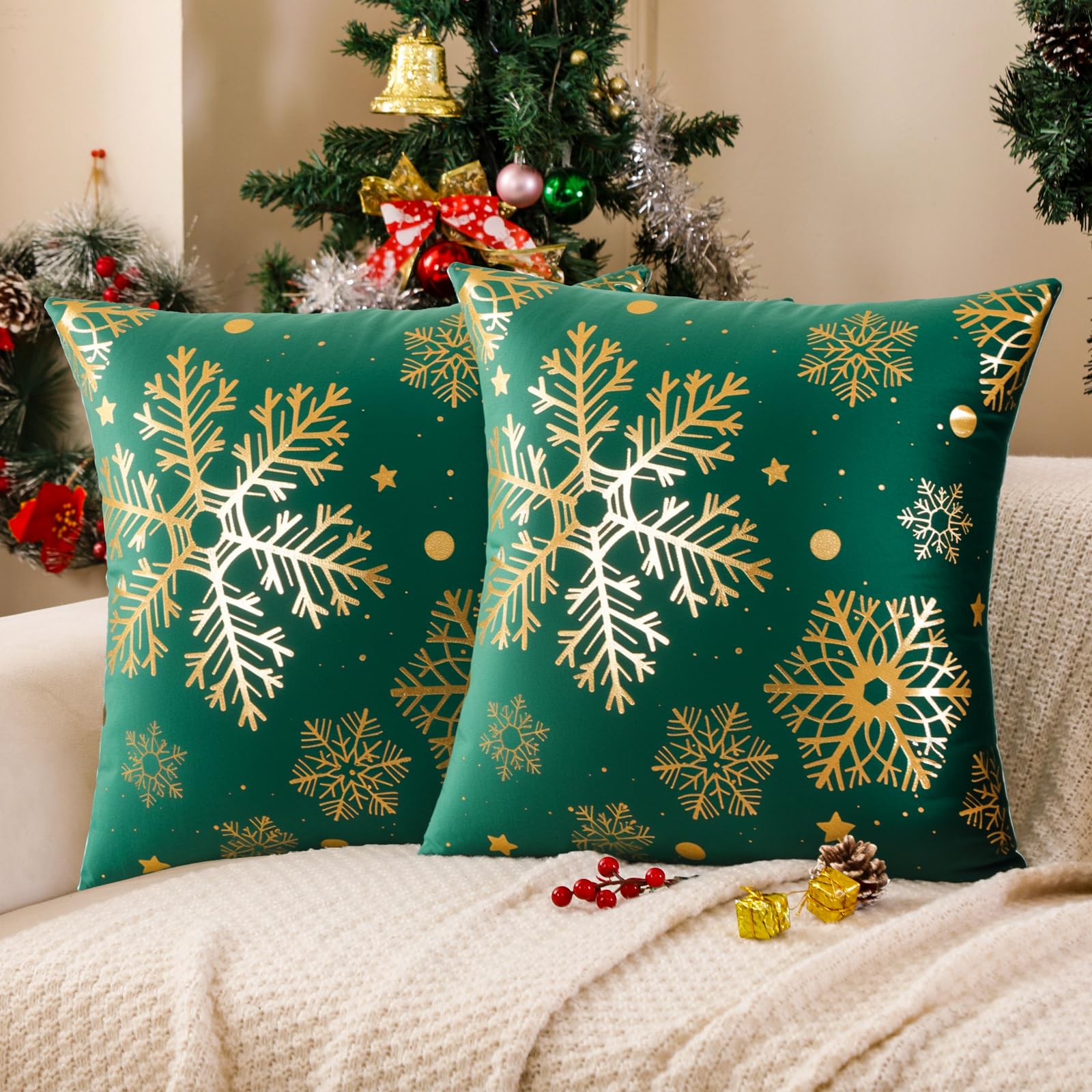 Horolas Federe Cuscini Natalizi 40x40cm, 4 Pack Cotone Biancheria