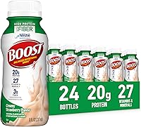 BOOST High Protein with Fiber Nutritional Drink, Creamy Strawberry 20g Protein 3g Fiber, 8oz Bottles 24 Pack