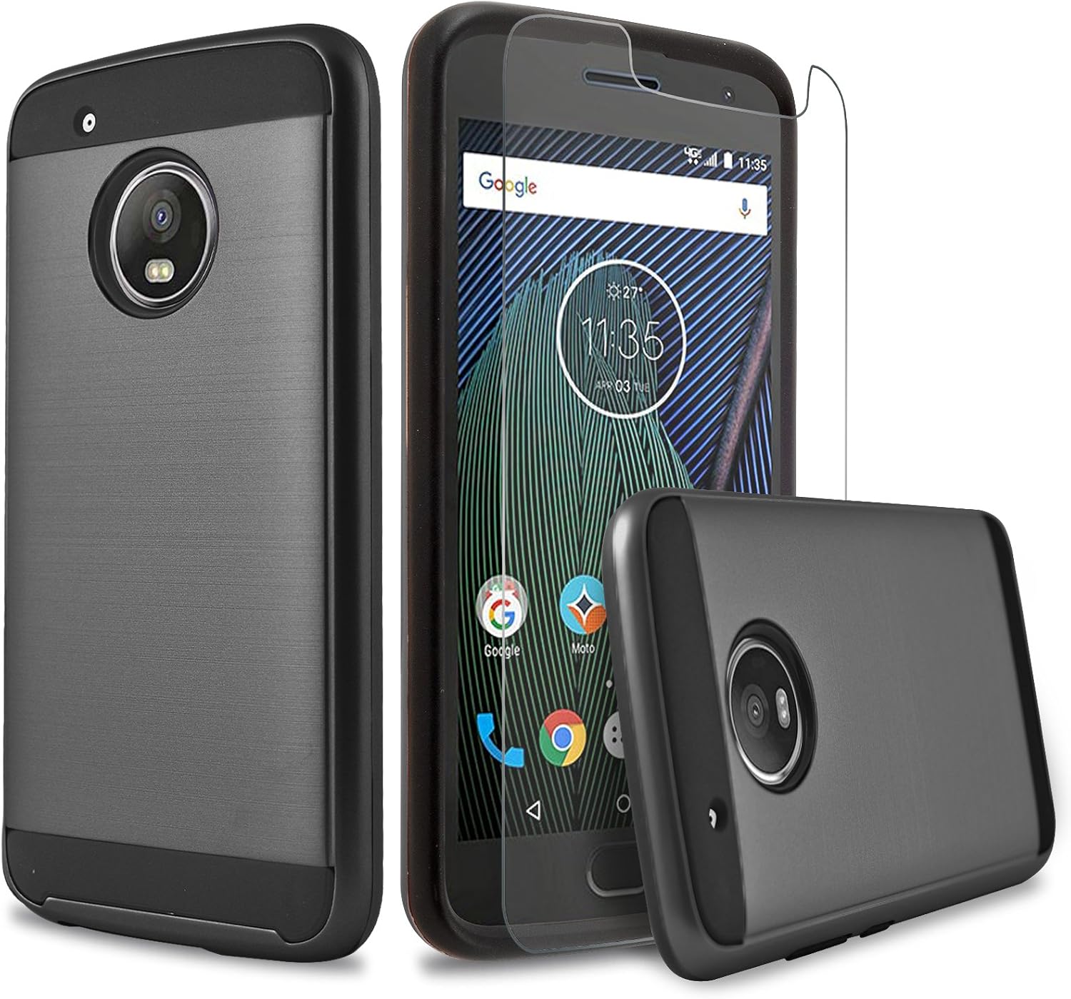 Circlemalls Moto E4 Case, 2-Piece Style Hybrid Shockproof Case with [HD Screen Protector] and Touch Screen Pen (Black)