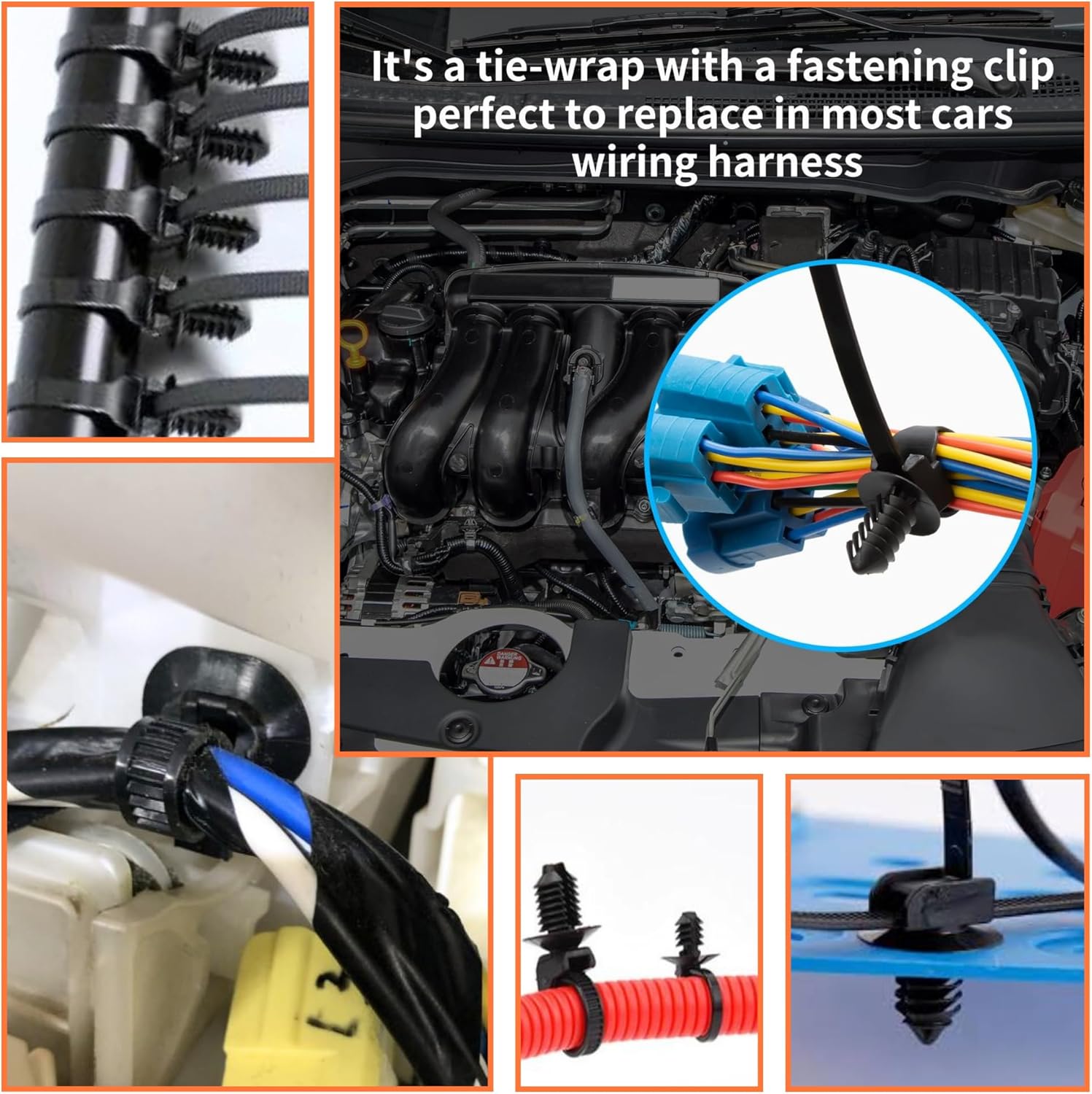 100PCS 8.3" Fir Tree Push Mount Zip Ties Heavy Duty Nylon Cable Ties, Cable Management Indoor Oudoor UV Resistant Self Locking for Automotive Wiring, Cars, Boats, Engine Bay Wire (BLACK, 8.3IN)