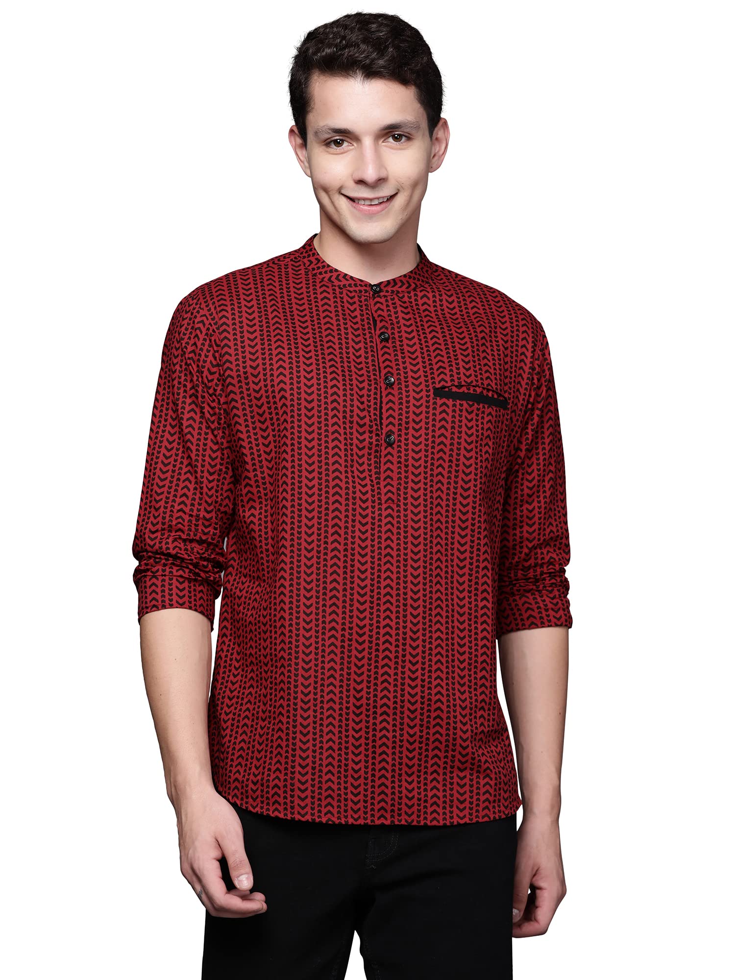 Indo Era Men's Cotton Straight Fit Polka Dots Casual Straight Short Kurta (MKR0MR1199__Ready to Wear) in neutral