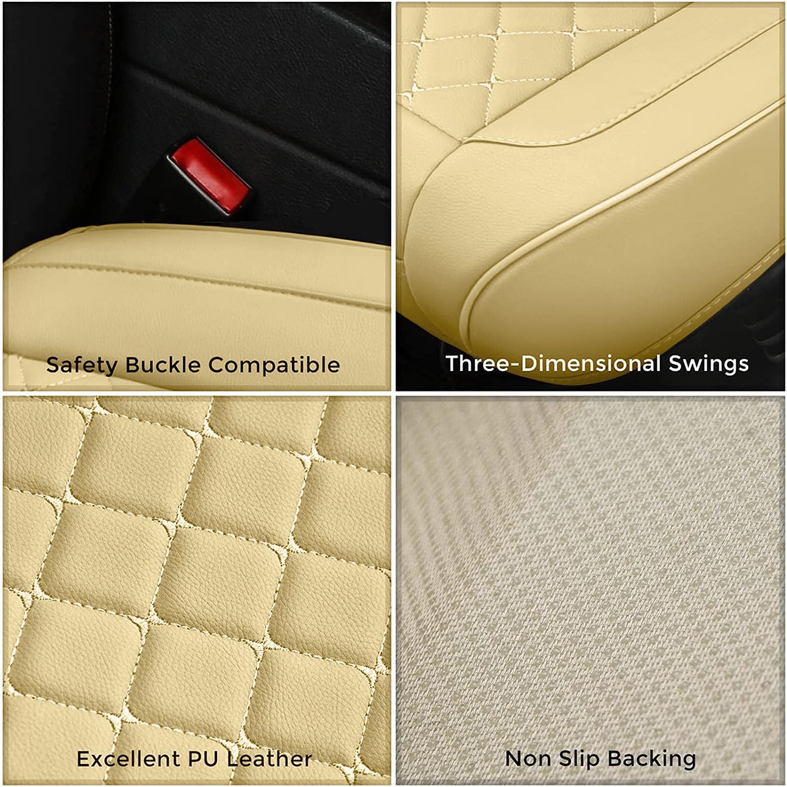 SanQing 2 pezzi di coprisedili per auto in pelle sintetica di lusso, protezioni per cuscini per sedile anteriore, compatibili con il 90% dei veicoli (berlina, SUV, camion, mini van) (BEIGE)