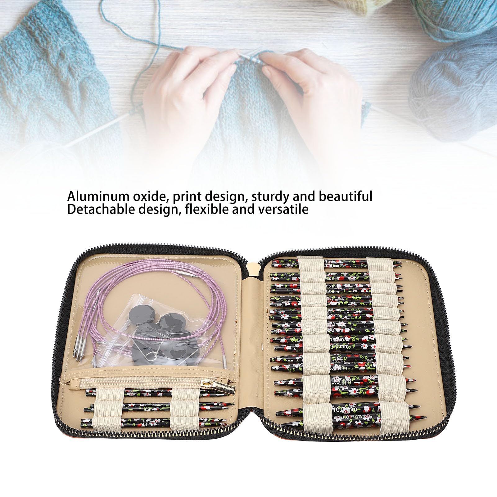 13 Paar Aluminium Rundstricknadeln Set mit Etui, Kabel und Zubehör 3mm-10mm Rundstricknadeln mit Druck für Brginner und Erfahrene Strickliebhaber