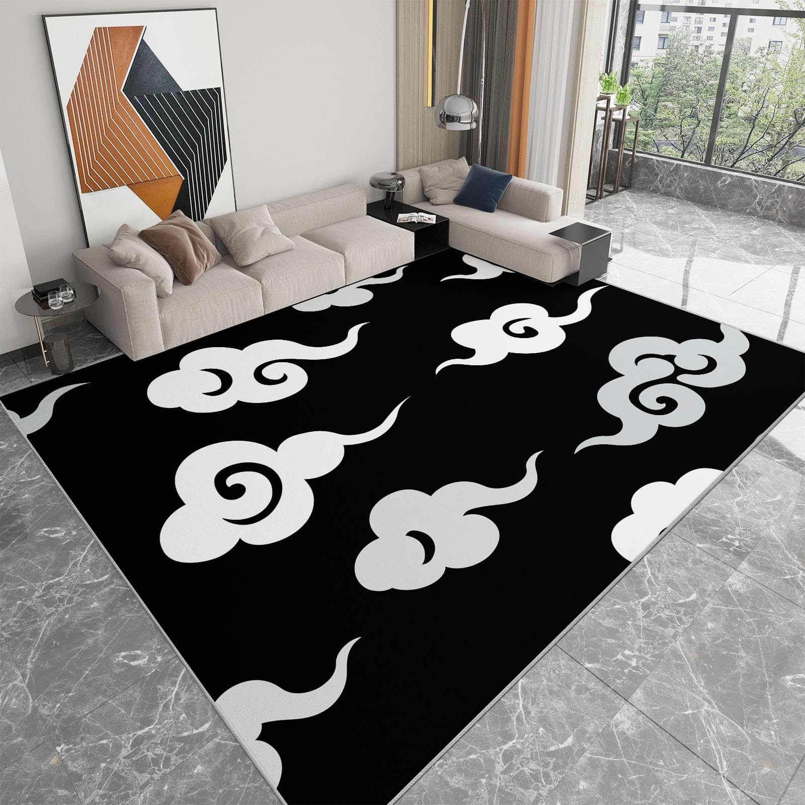 Minimalizm zmywalny dywan 140 x 200 cm, fale, chmury, wiruje, antypoślizgowy dywan do sypialni - ultracienki dywan z niskim runem do salonu, jadalni, biura, pokoju gier