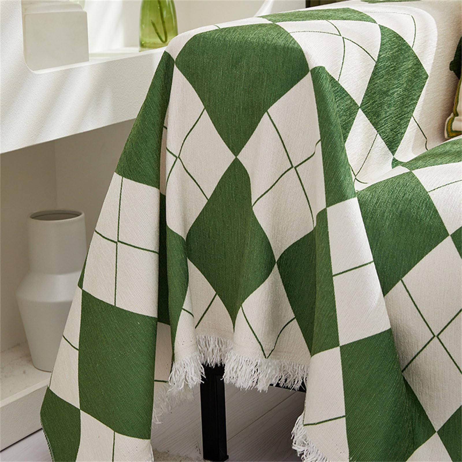 Highdi Housse de Canapé Losange Multicolore Extensible Serviette de canapé Anti-poussière Canapé Couverture Protège Canapé Chat Anti Griffe, Canapé Serviette Lavable (180x380cm,Noir)