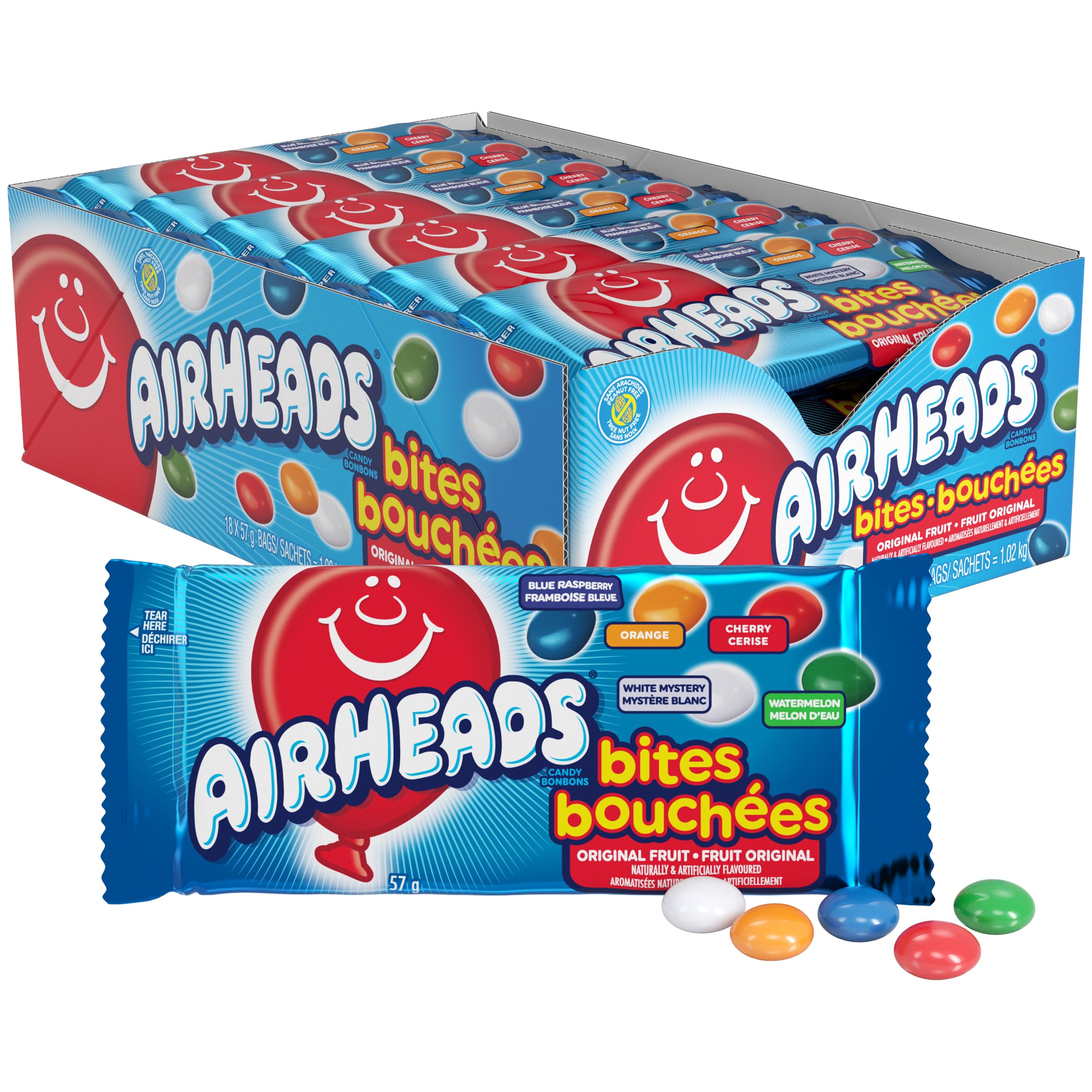 Airheads Bites Candy Bars - Assorted Flavours - 18 bags (57g/bag)