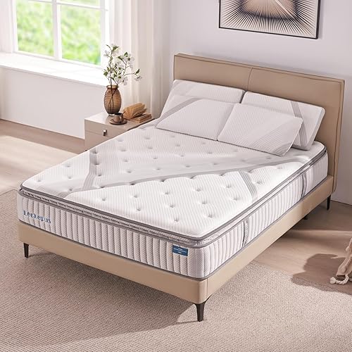 Lechepus - Colchón híbrido de espuma viscoelástica de gel refrescante de 12 pulgadas con resortes interiores de bolsillo, colchones de firmeza media